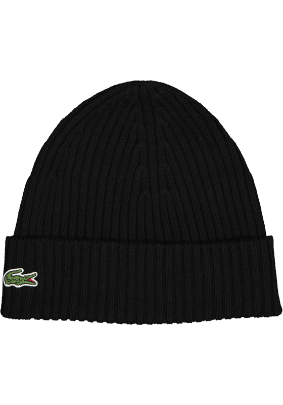 Lacoste muts wol, unisex gebreide muts, zwart Lacoste muts wol, unisex gebreide muts, zwart