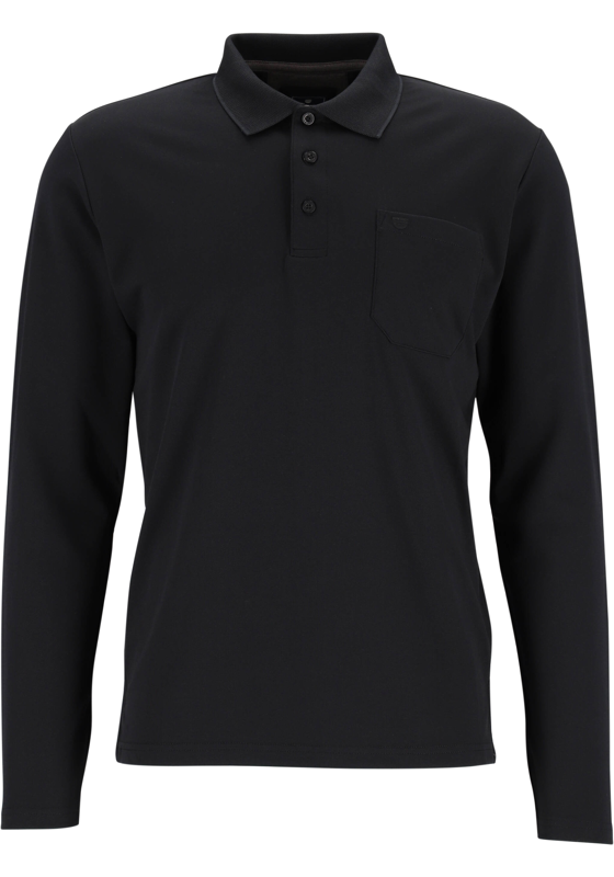 Redmond regular fit polo lange mouw, zwart melange Redmond regular fit polo lange mouw, zwart melange