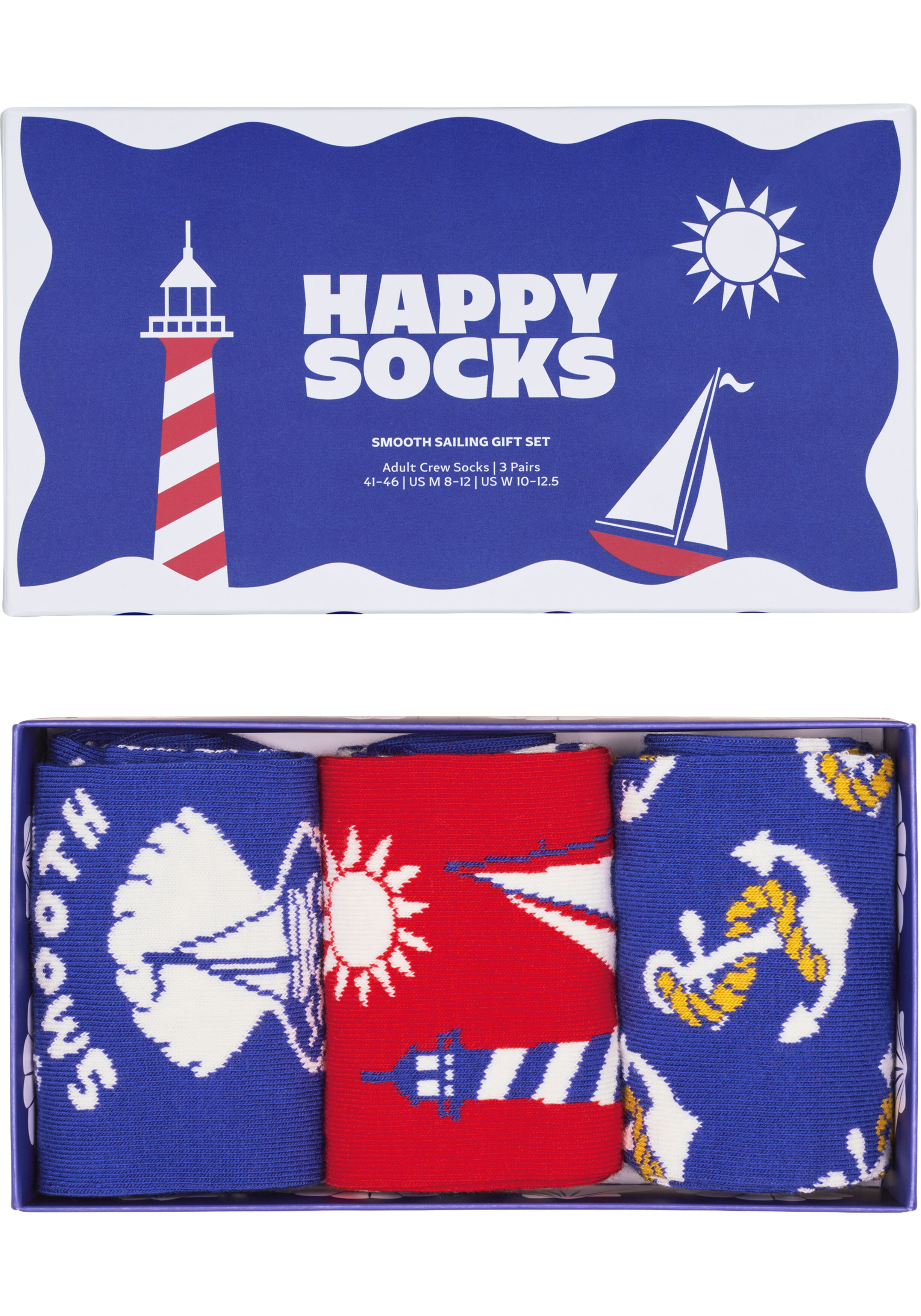 Happy Socks Smooth Sailing Socks Gift Set (3-pack), unisex sokken in cadeauverpakking, blauw