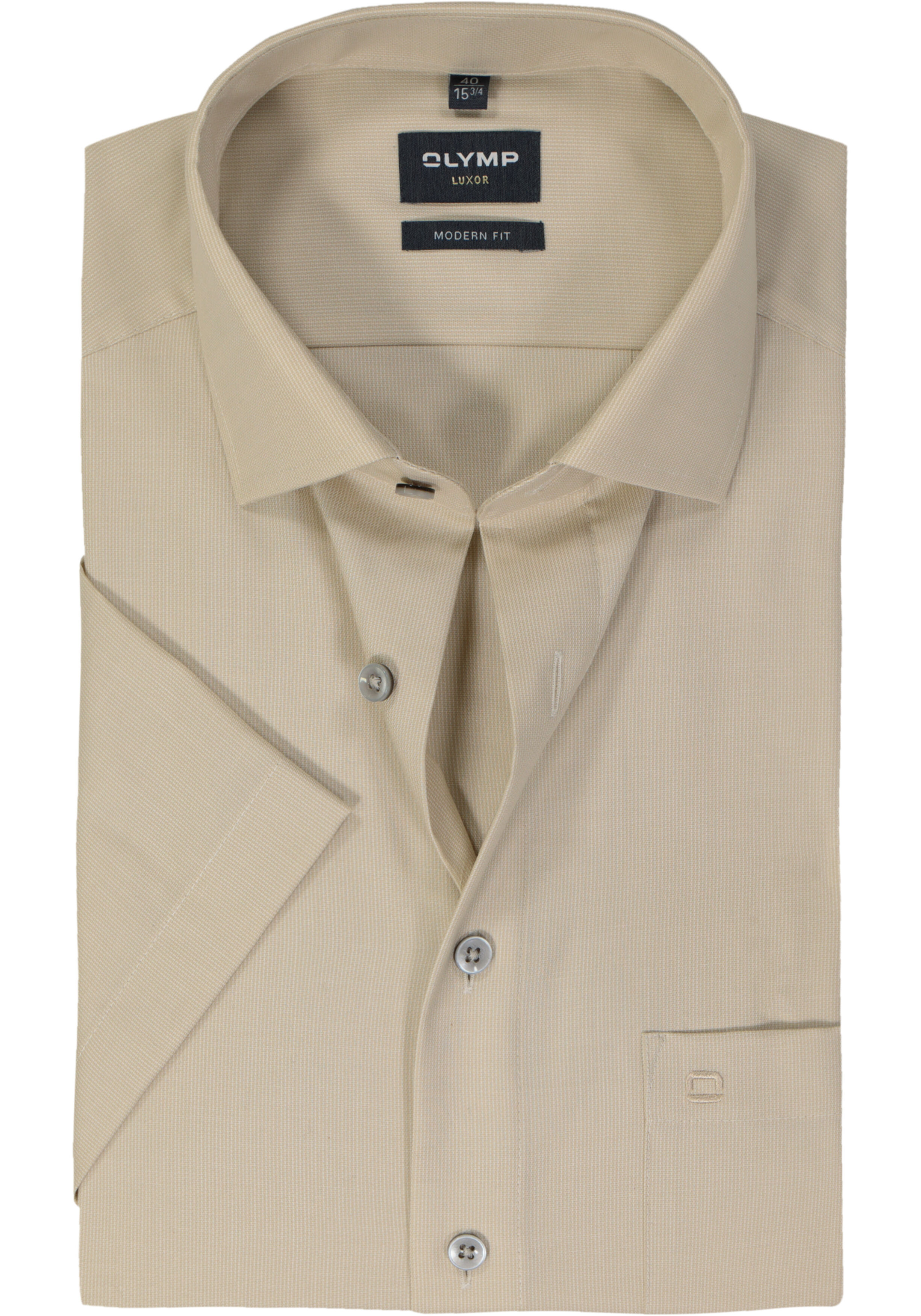 OLYMP modern fit overhemd, korte mouw, structuur, beige
