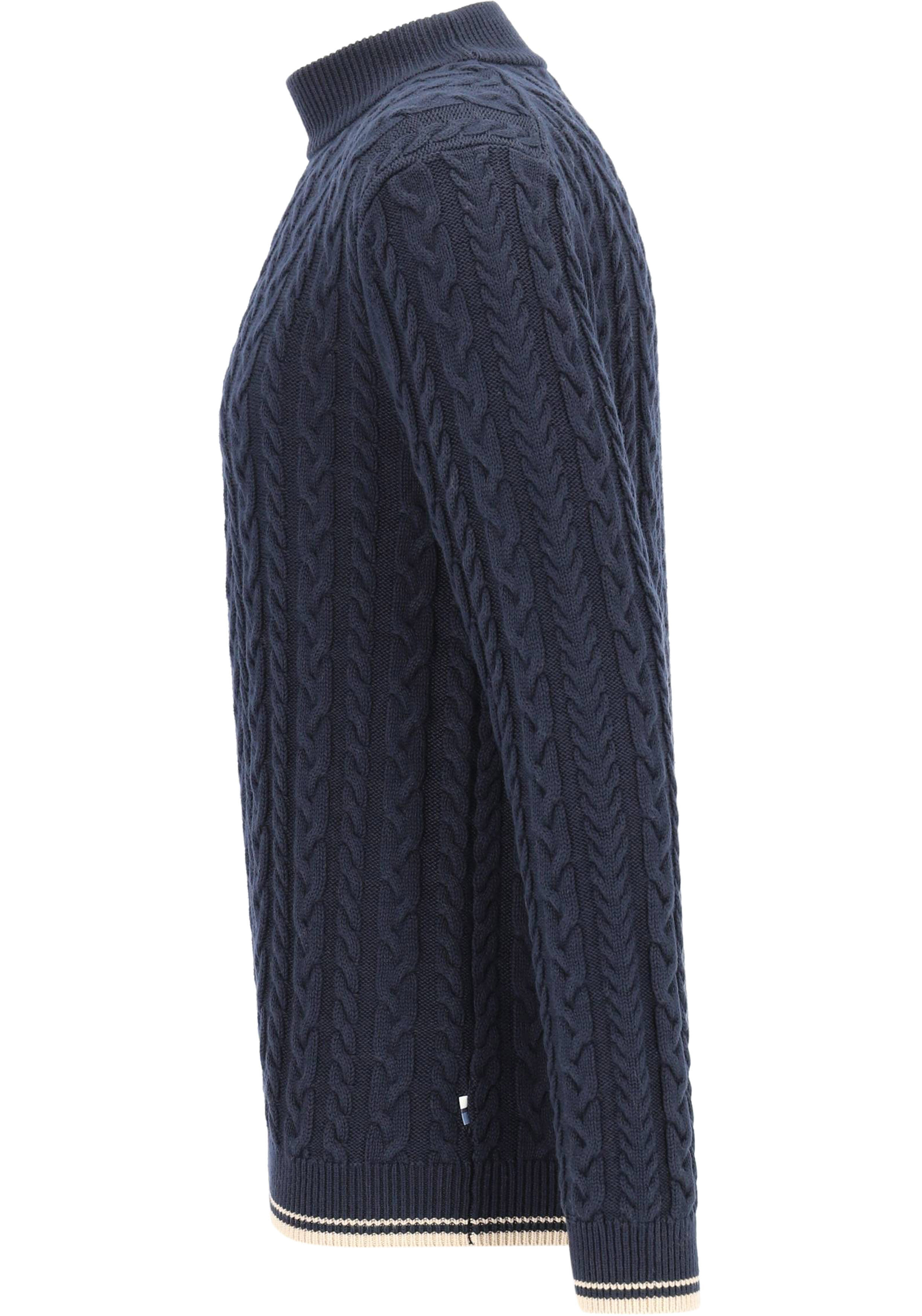 OLYMP modern fit trui wolmengsel, kabeltrui, turtleneck, marine blauw