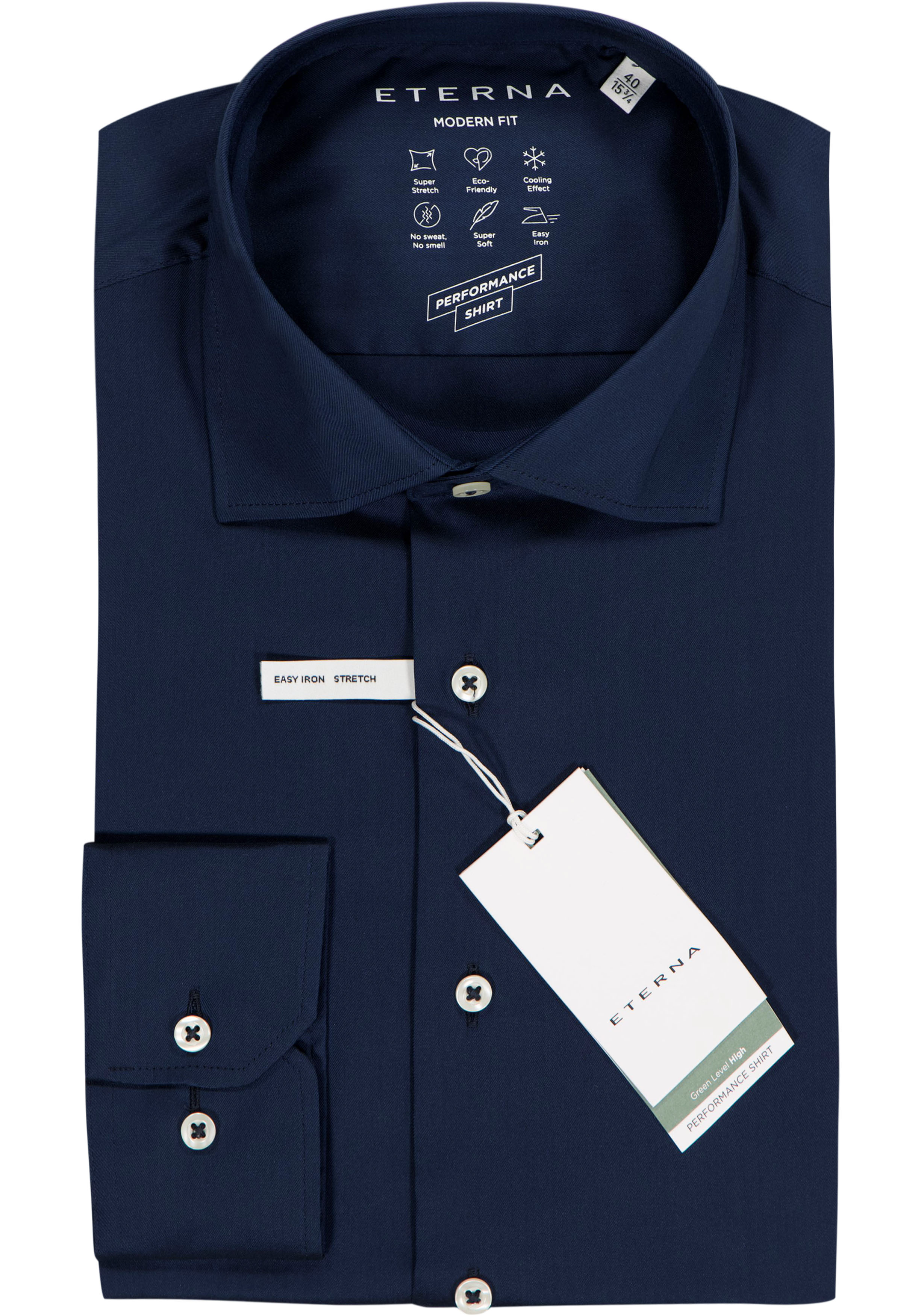 ETERNA modern fit overhemd, superstretch lyocell heren overhemd, donkerblauw