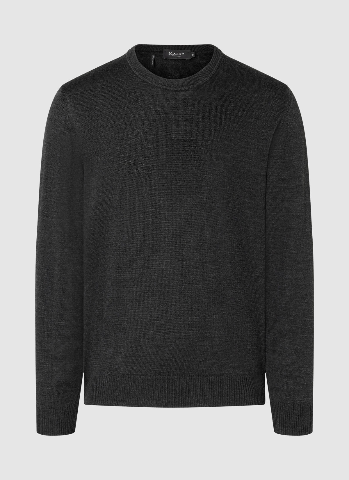 MAERZ Classic Fit heren trui met O-hals wol, antraciet grijs