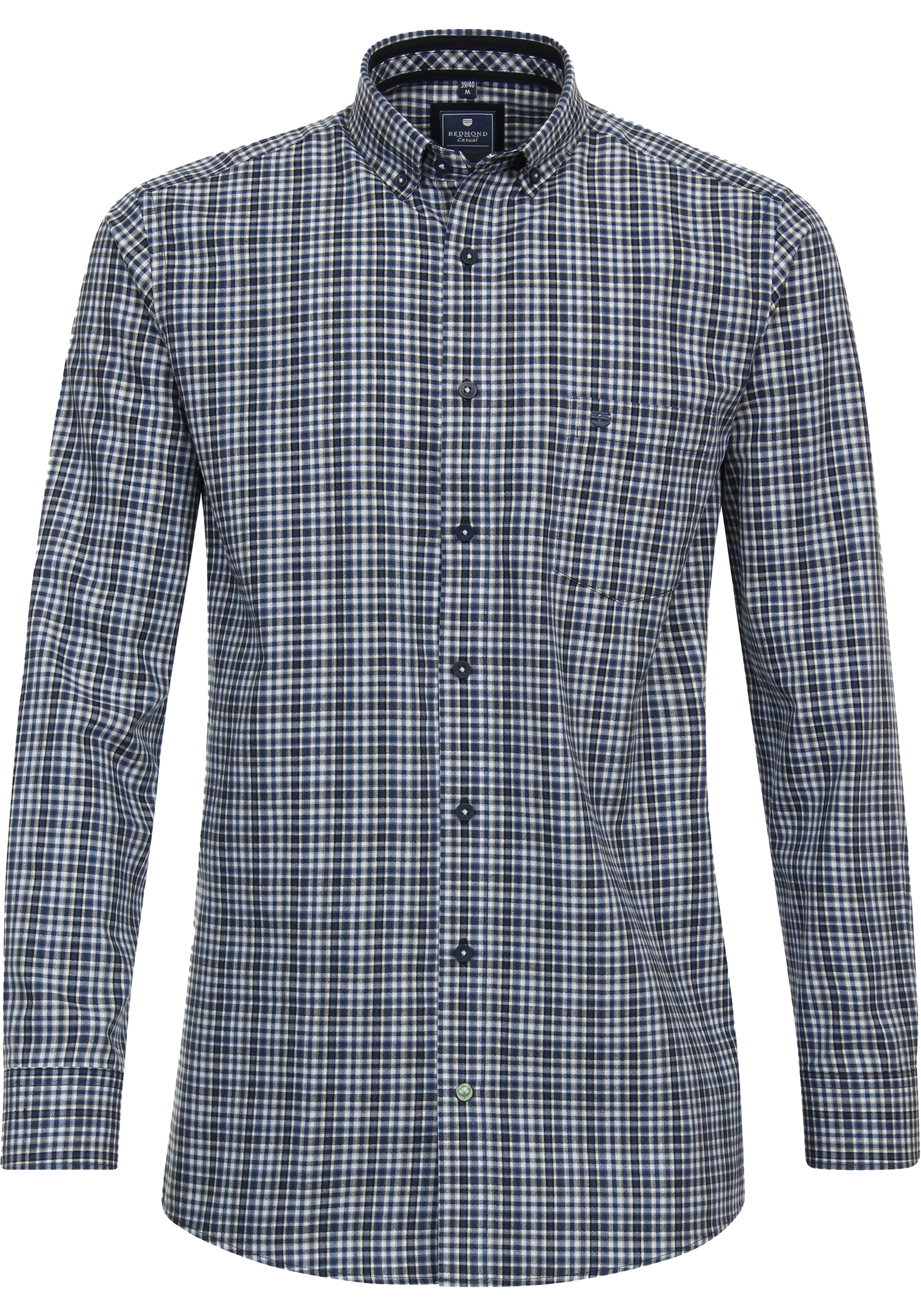Redmond comfort fit overhemd, twill, blauw geruit