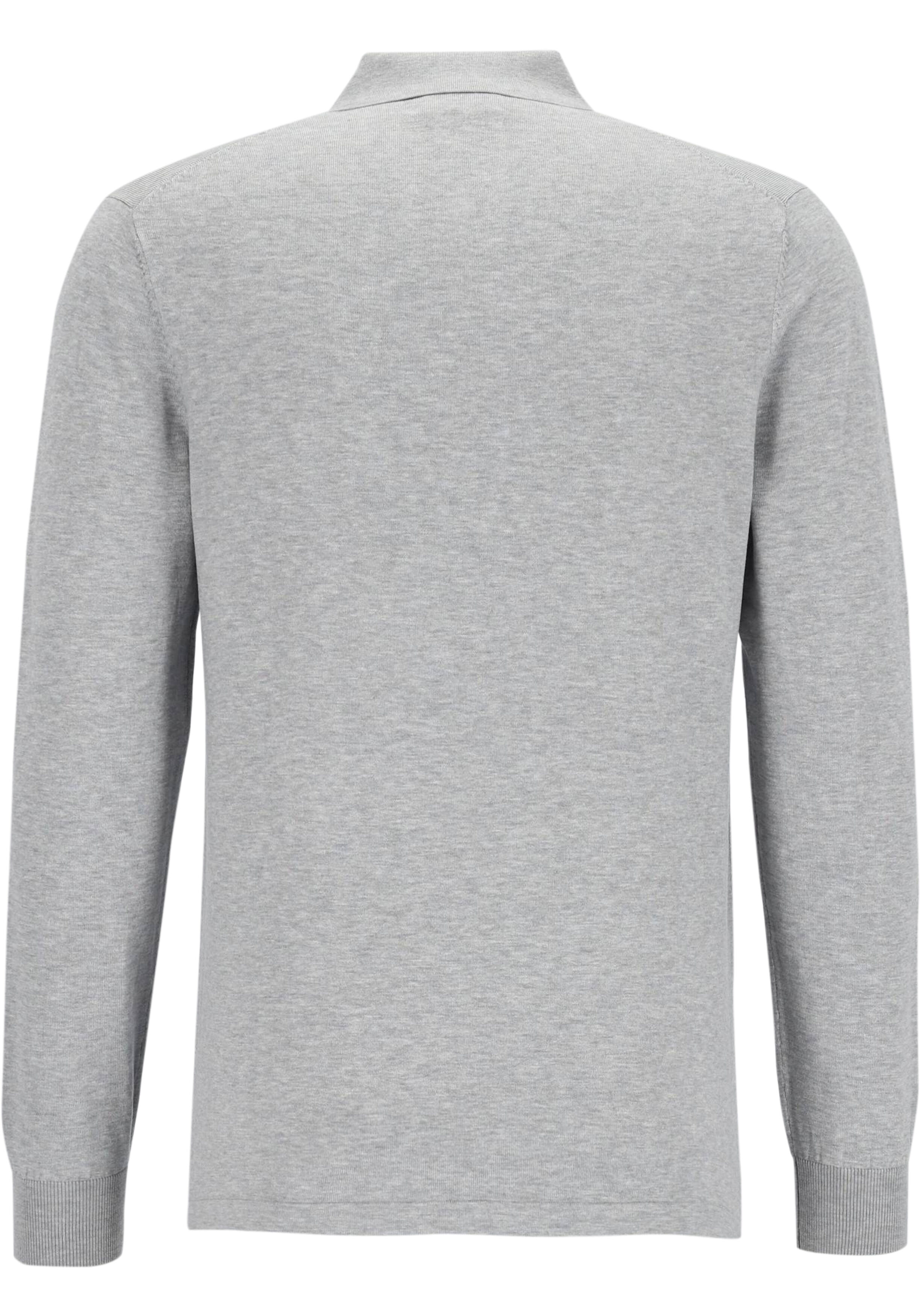 Profuomo heren trui lyocellmengsel, slim fit gebreide polo lange mouw, lichtgrijs