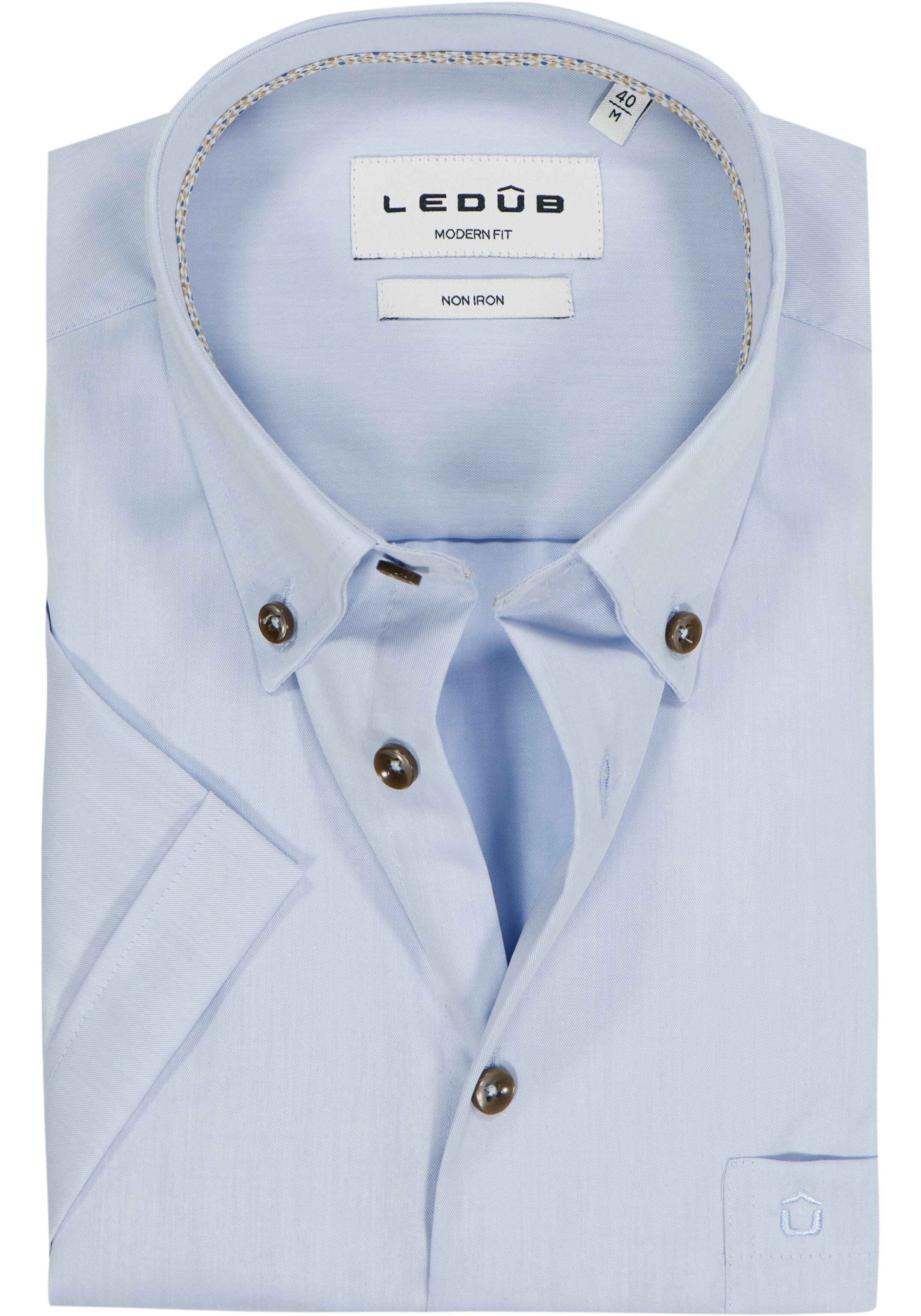 Ledub modern fit overhemd, korte mouw, popeline, lichtblauw