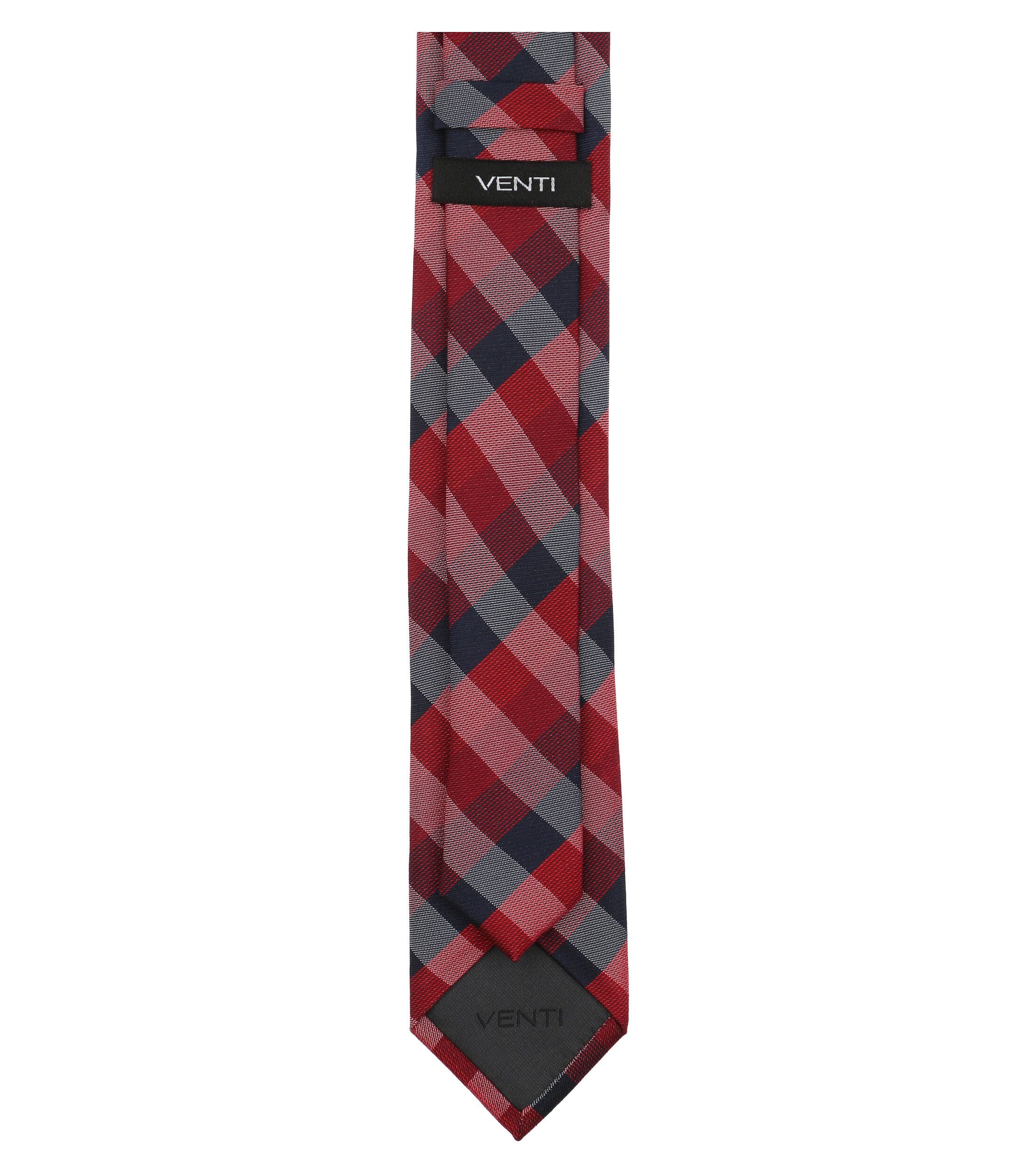 VENTI stropdas, rood, donkerblauw, grijs geruit