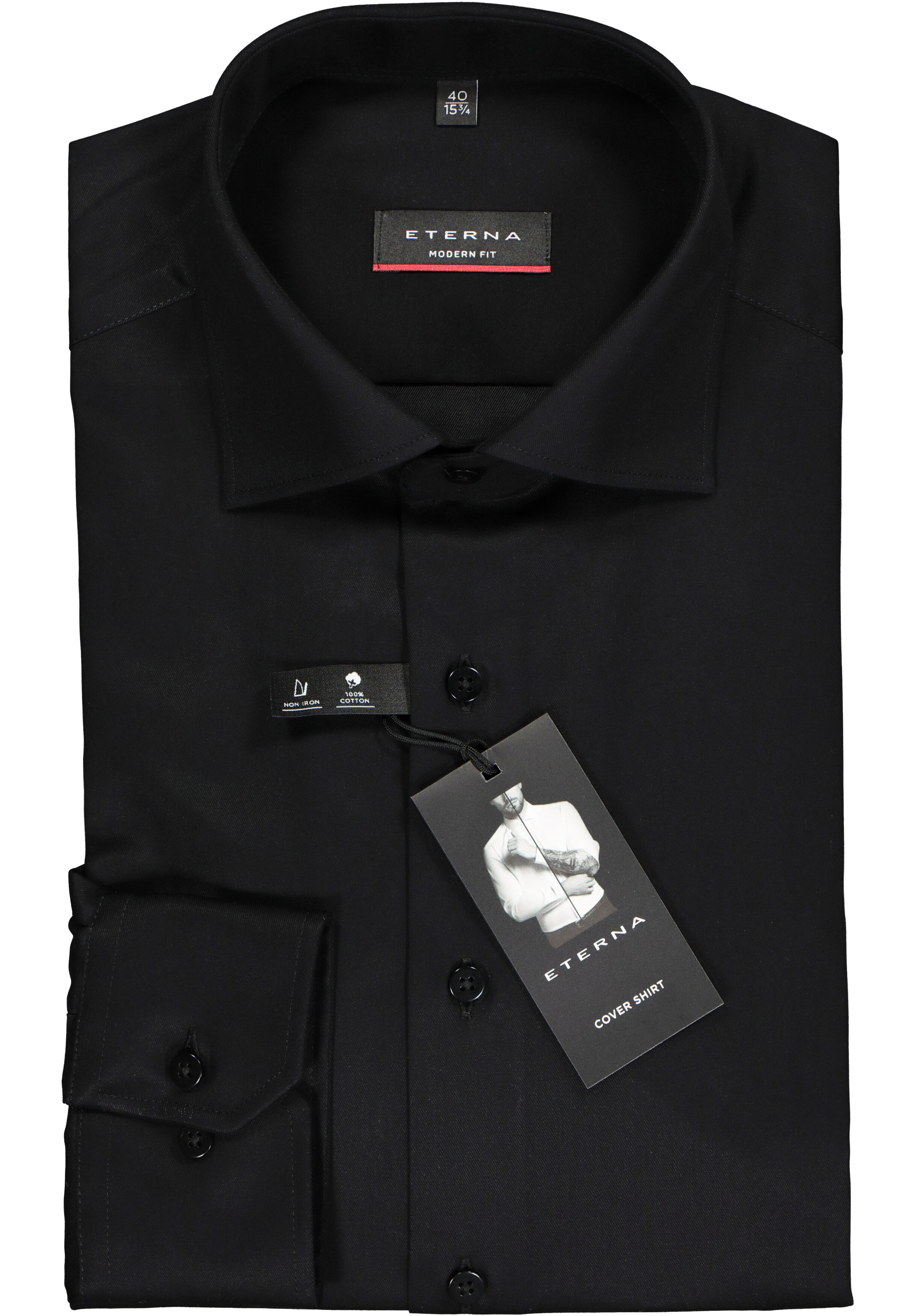 ETERNA modern fit overhemd, twill heren overhemd, zwart