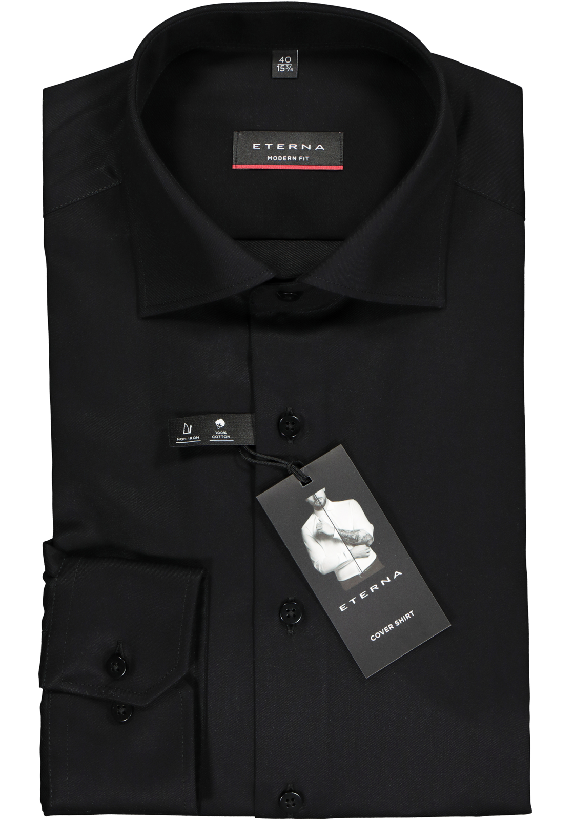 2-4062403225783_eterna-overhemd_HR ETERNA modern fit overhemd, twill heren overhemd, zwart