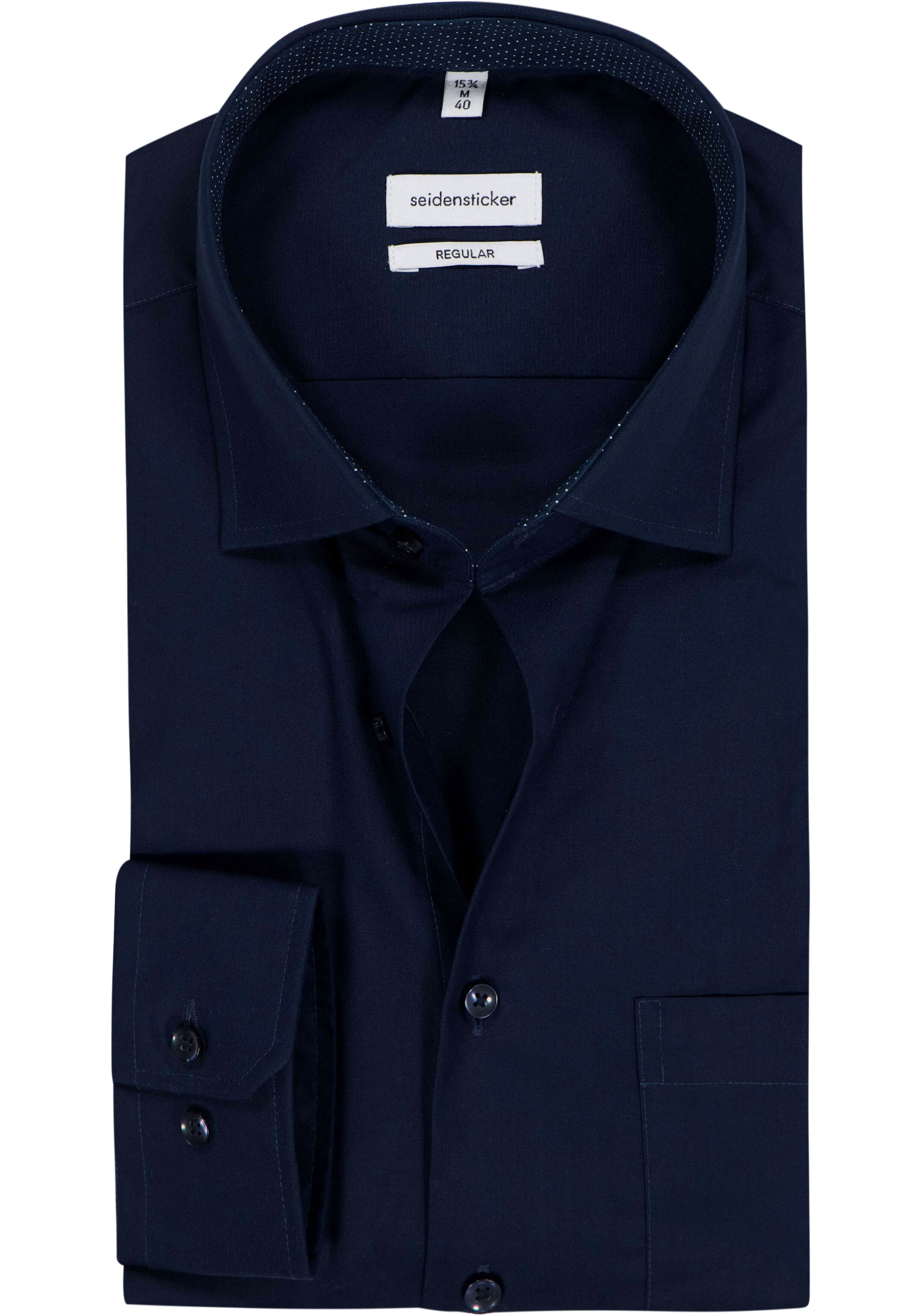 Seidensticker regular fit overhemd, mouwlengte 7, popeline, blauw