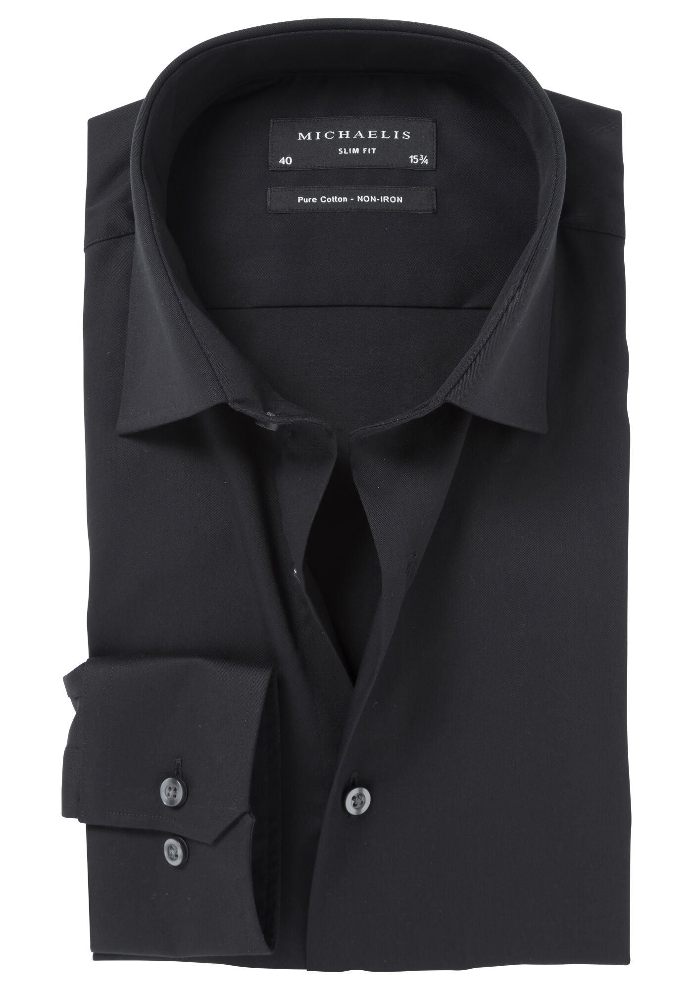 Michaelis slim fit overhemd, mouwlengte 7, twill, zwart