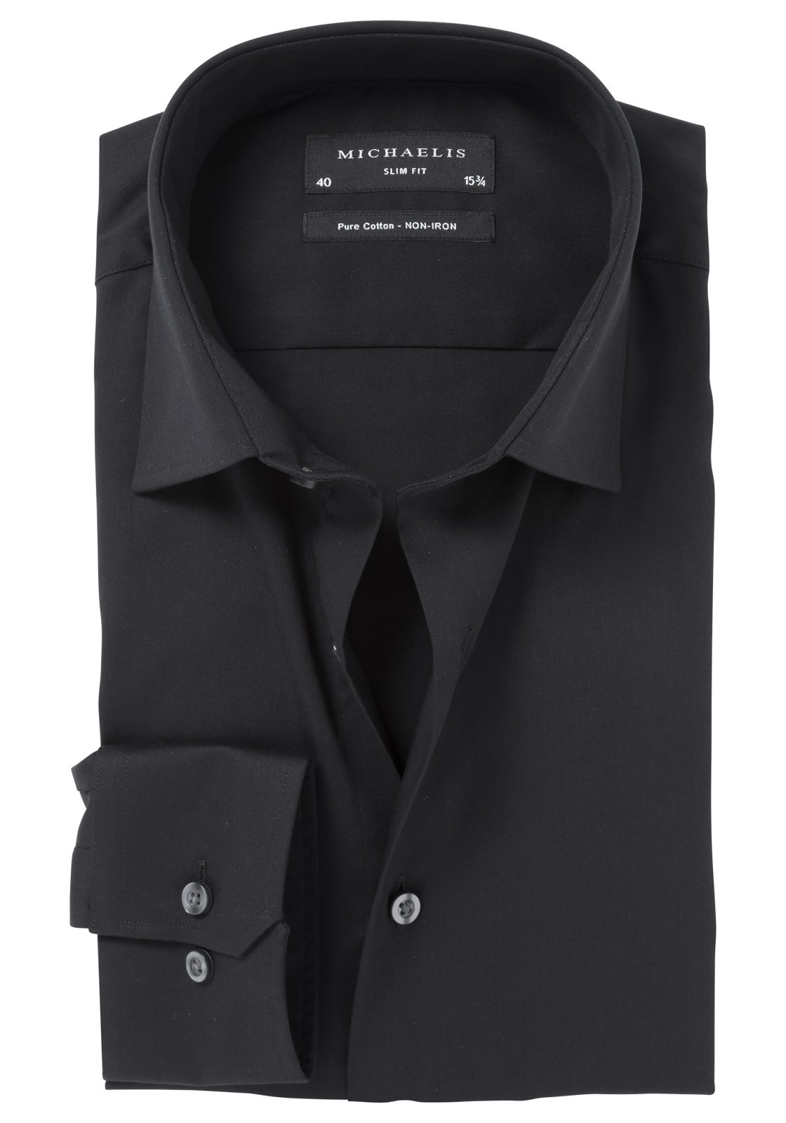 michaelis_overhemdPM0H000011-01 Michaelis slim fit overhemd, mouwlengte 7, twill, zwart