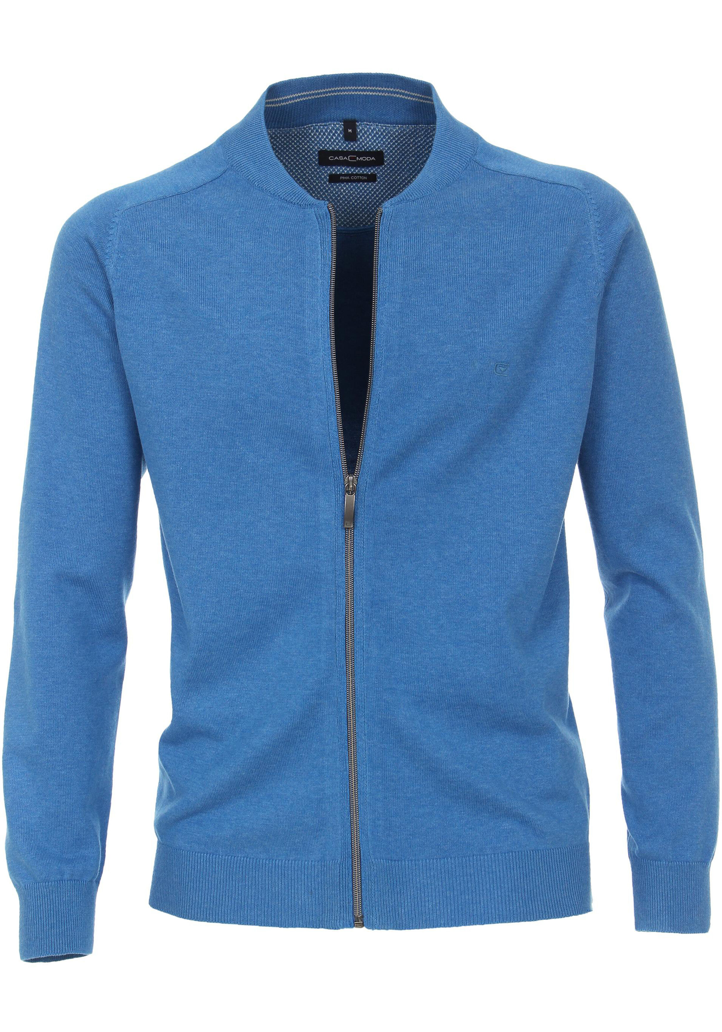 CASA MODA heren vest katoen, met rits, kobalt blauw