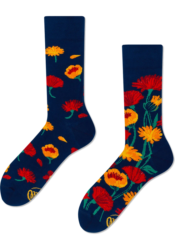 Many Mornings unisex sokken, Flower Power Navy Many Mornings unisex sokken, Flower Power Navy