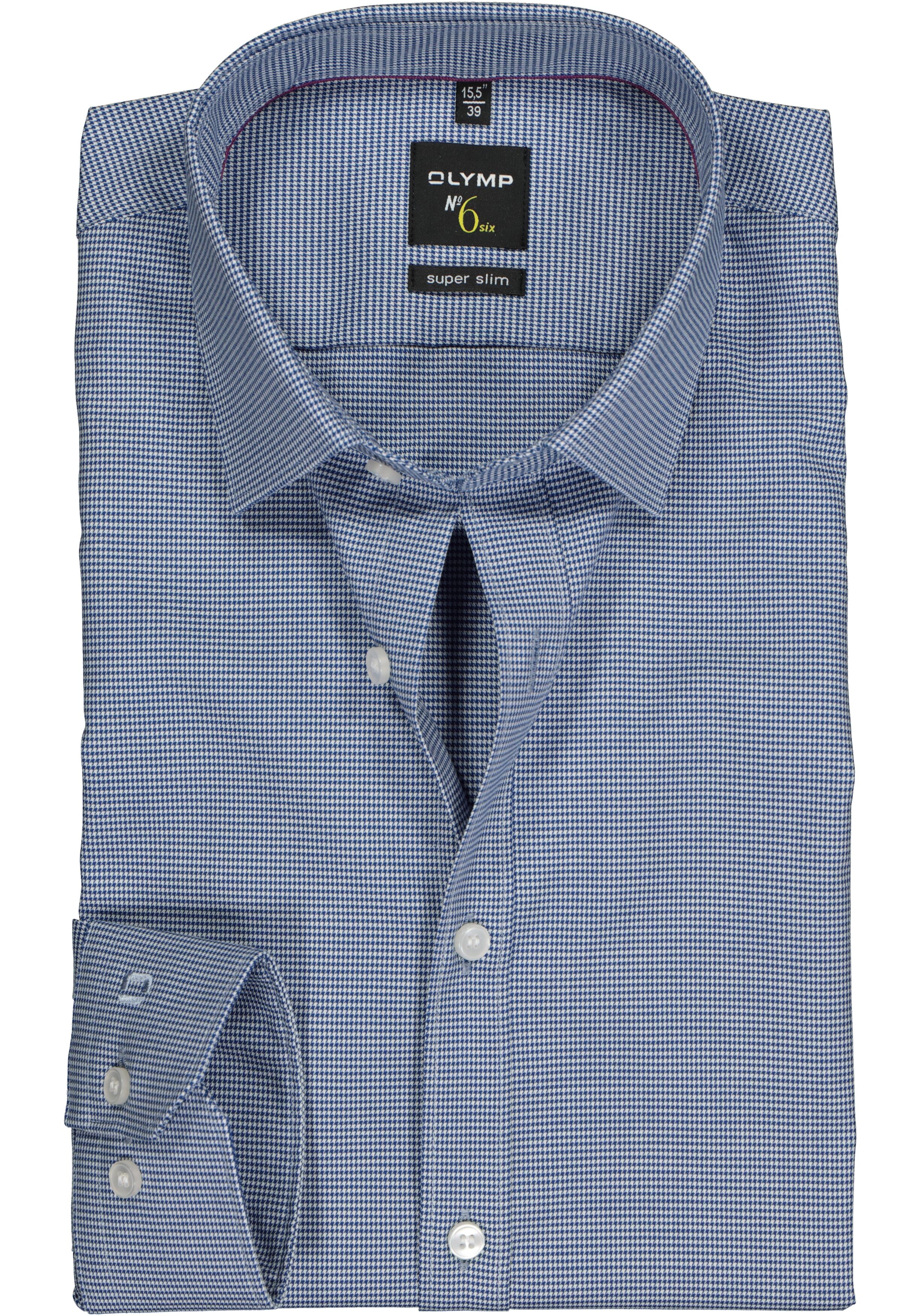 OLYMP No. Six super slim fit overhemd, marine blauw geruit   
