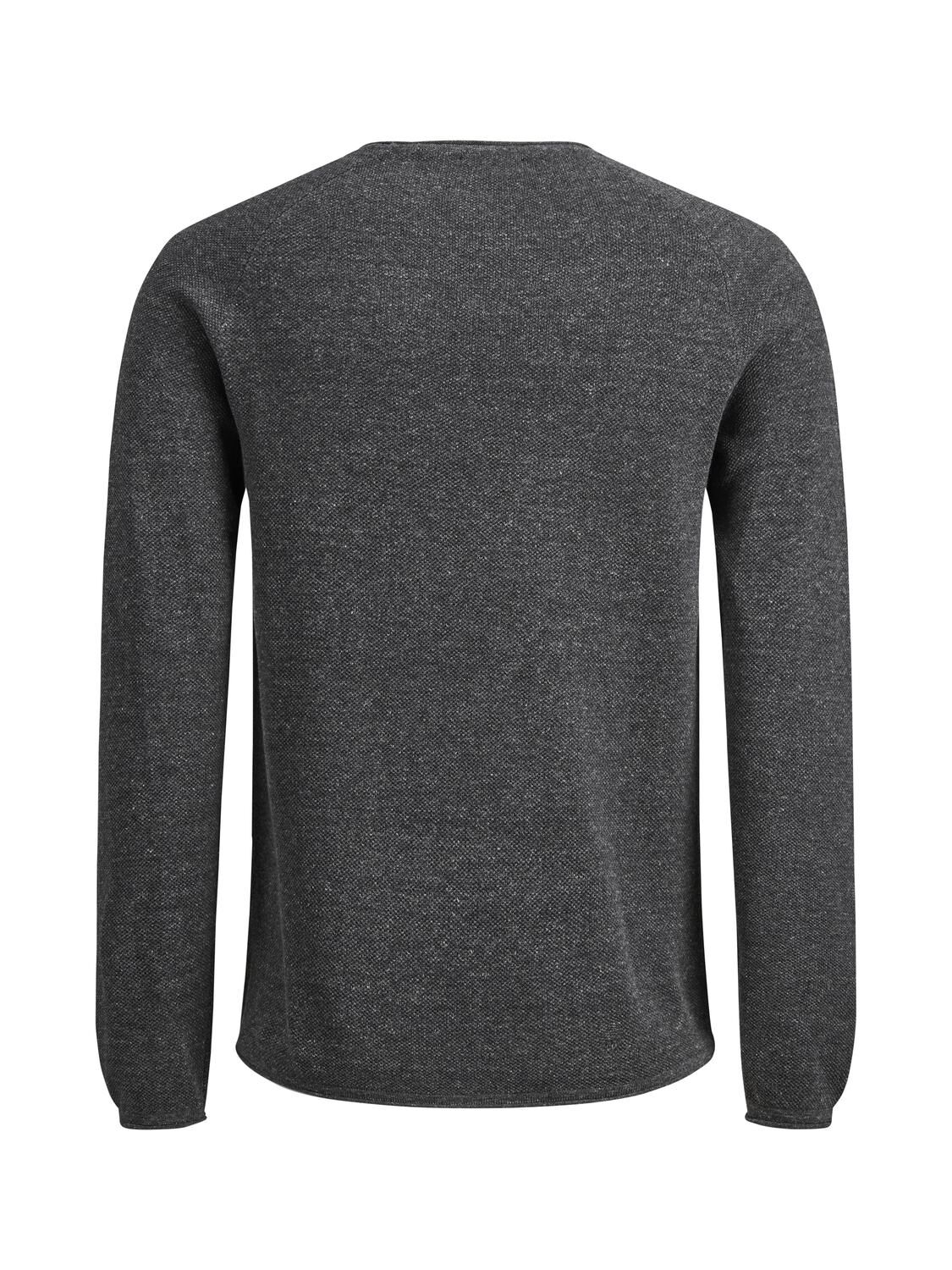 JACK & JONES Hill knit crew neck slim fit, heren pullover katoen met O-hals, donkergrijs melange