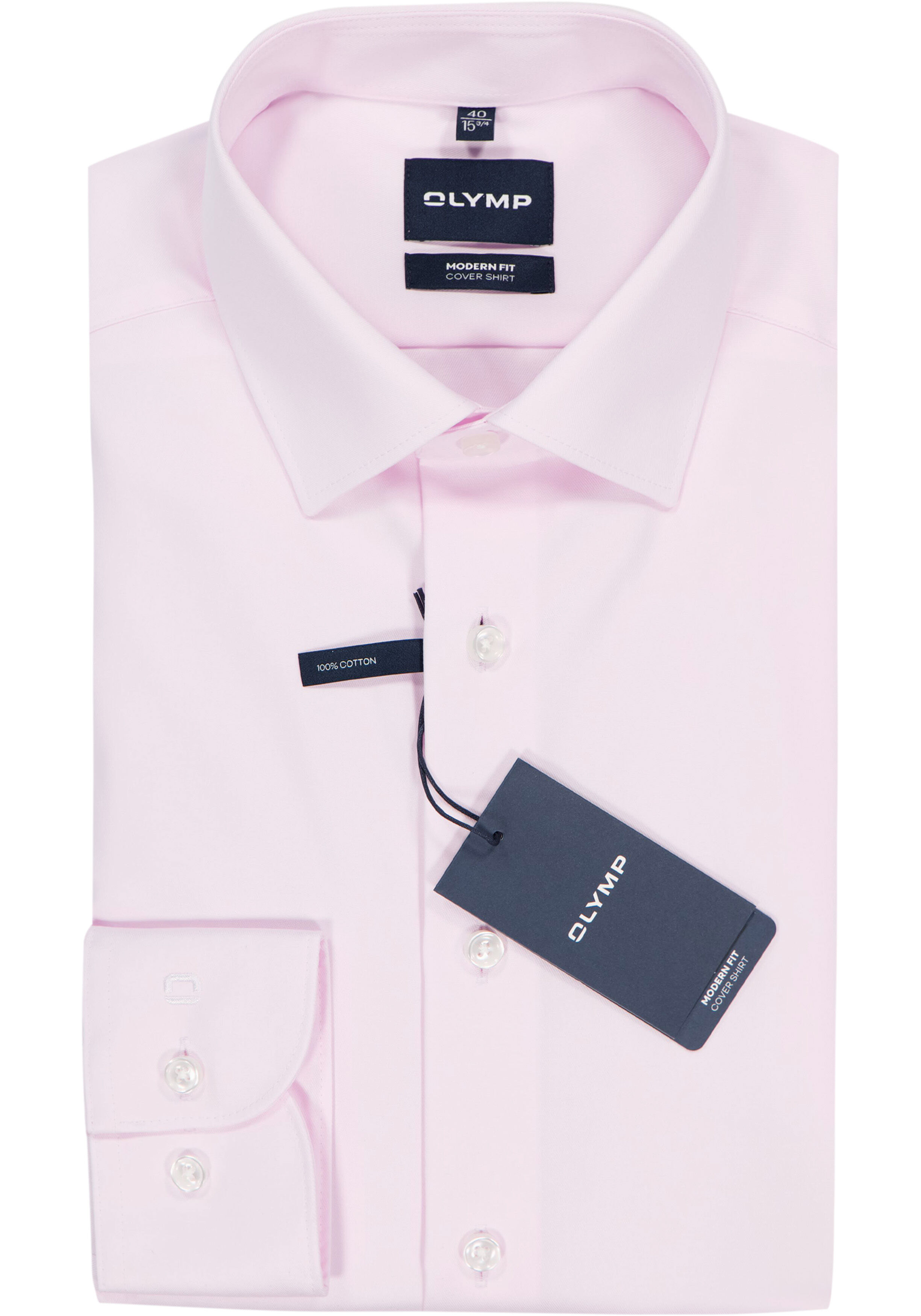OLYMP Luxor modern fit overhemd, niet doorschijnend twill, lichtroze