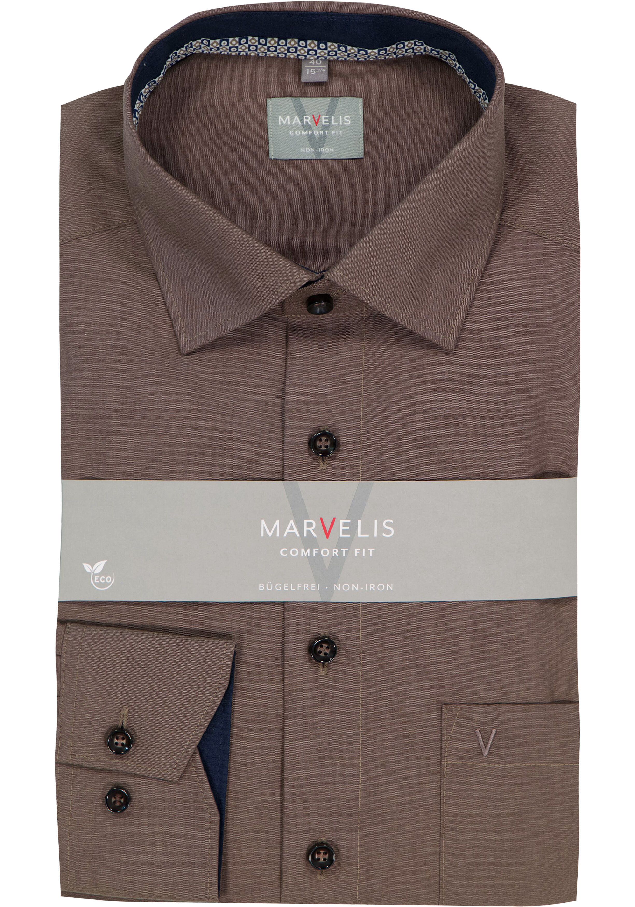 MARVELIS comfort fit overhemd, popeline, modderbruin