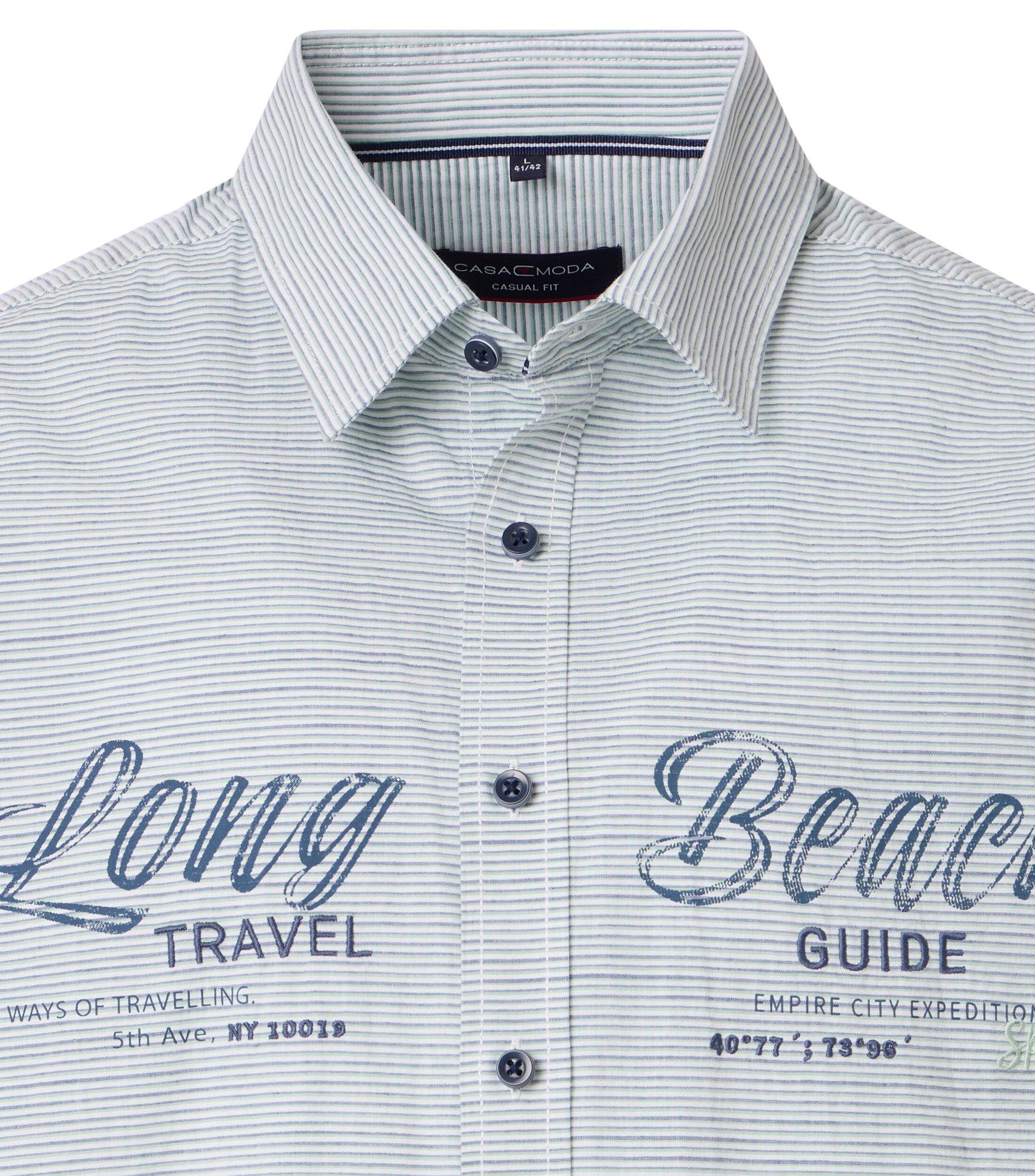 CASA MODA Sport casual fit overhemd, korte mouw, chambray, groen en wit gestreept
