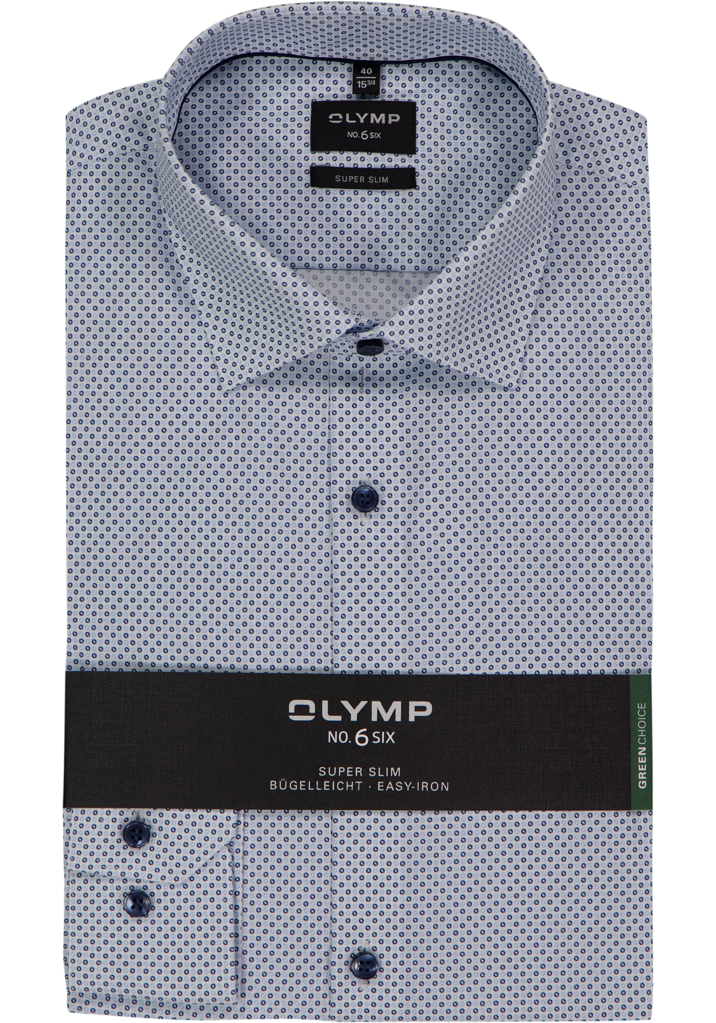 OLYMP No. 6 Six super slim fit overhemd, popeline, wit met licht- en donkerblauw dessin