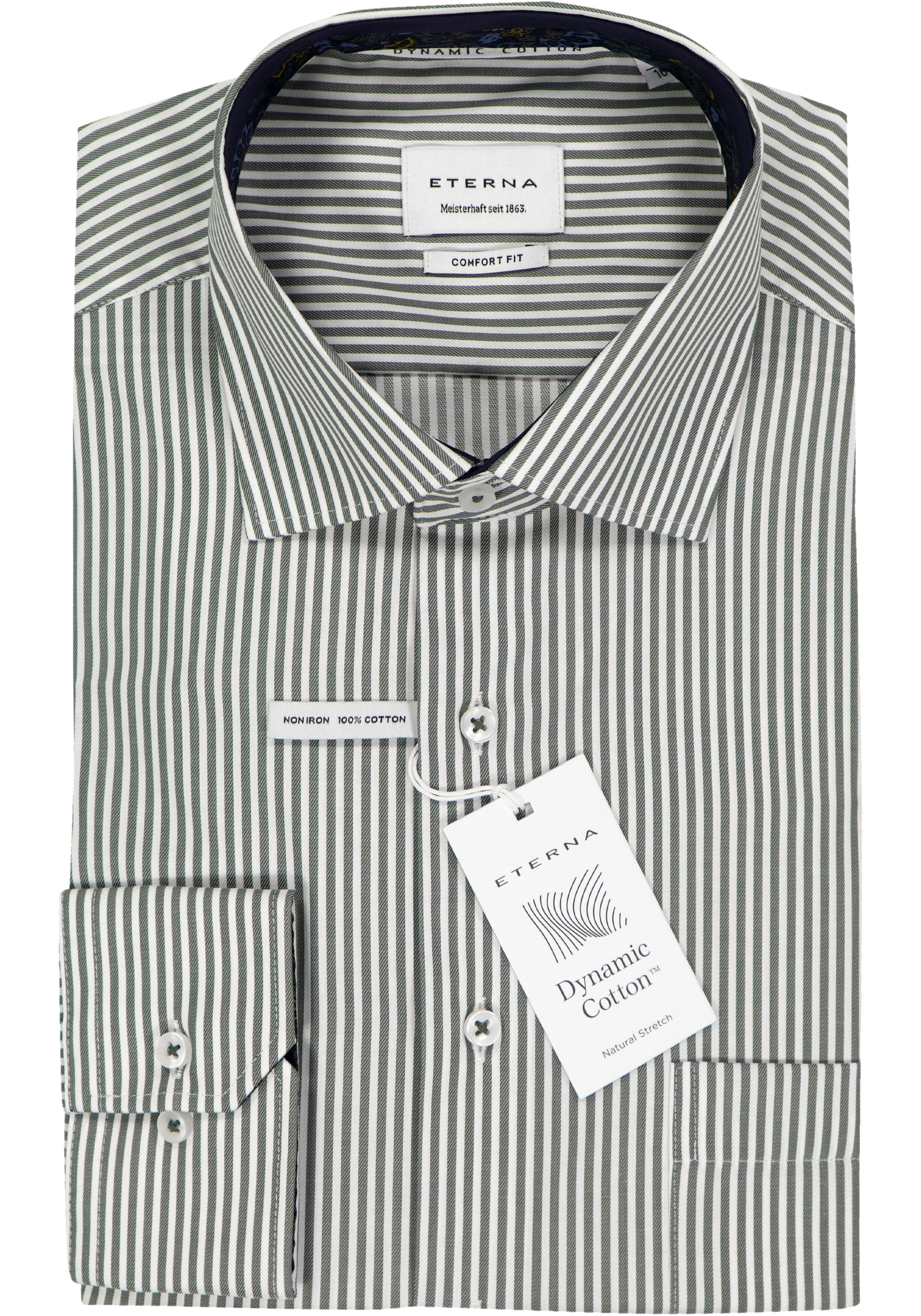 ETERNA comfort fit overhemd, twill, groen gestreept