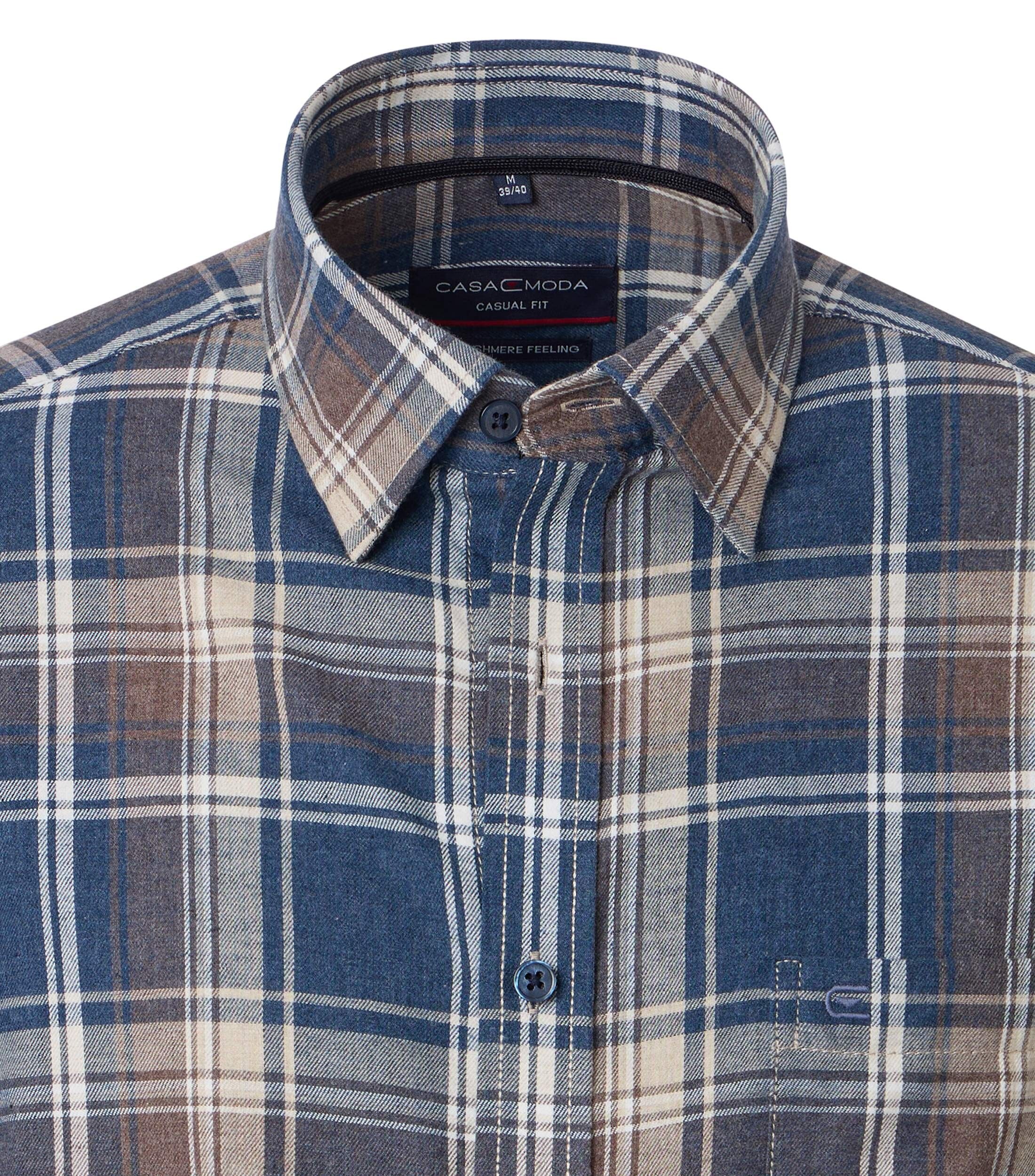 CASA MODA Sport casual fit overhemd, flanel, blauw geruit - 444308300-100