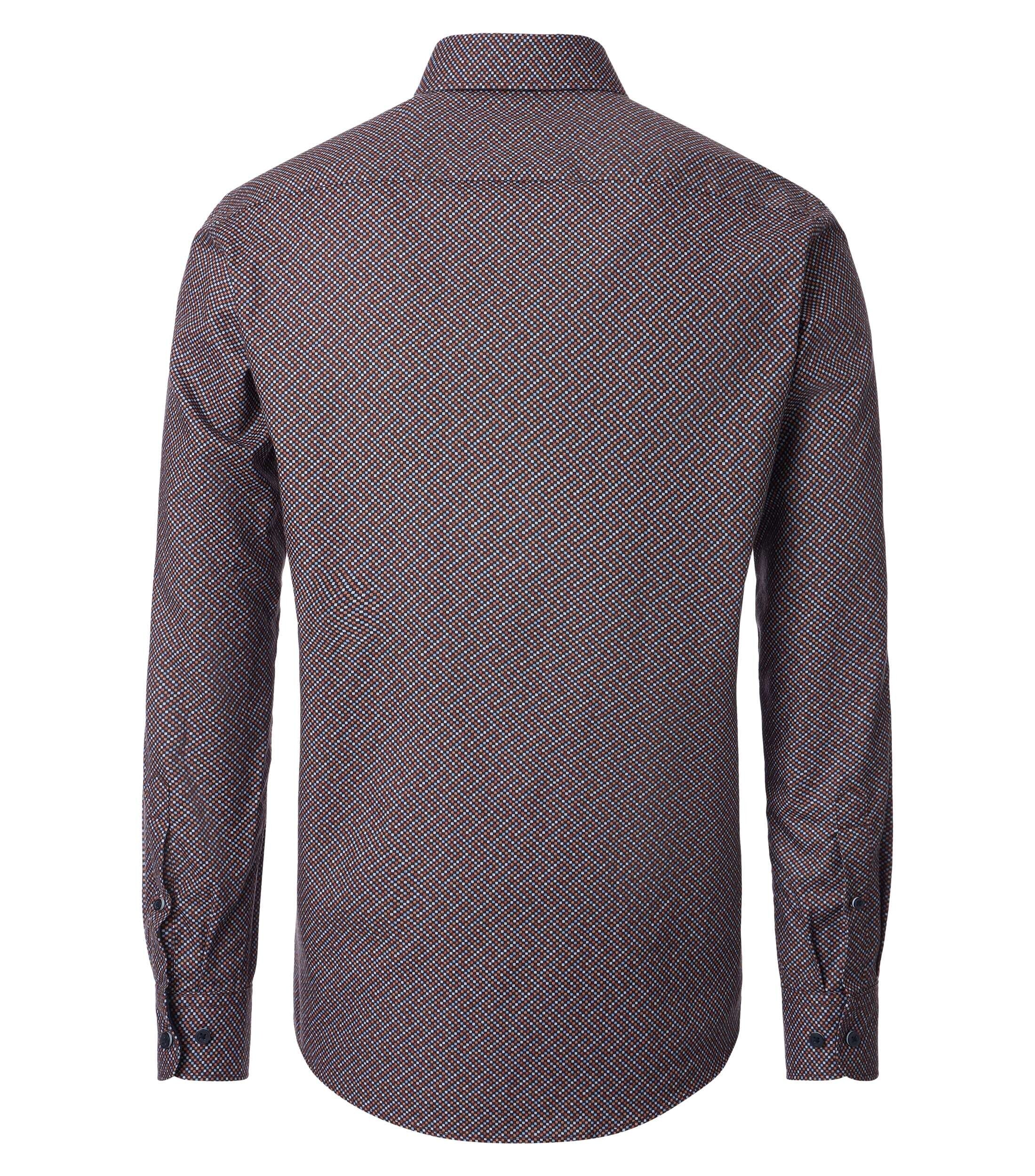 CASA MODA Sport casual fit overhemd, twill, bruin met donkerrood en blauw dessin