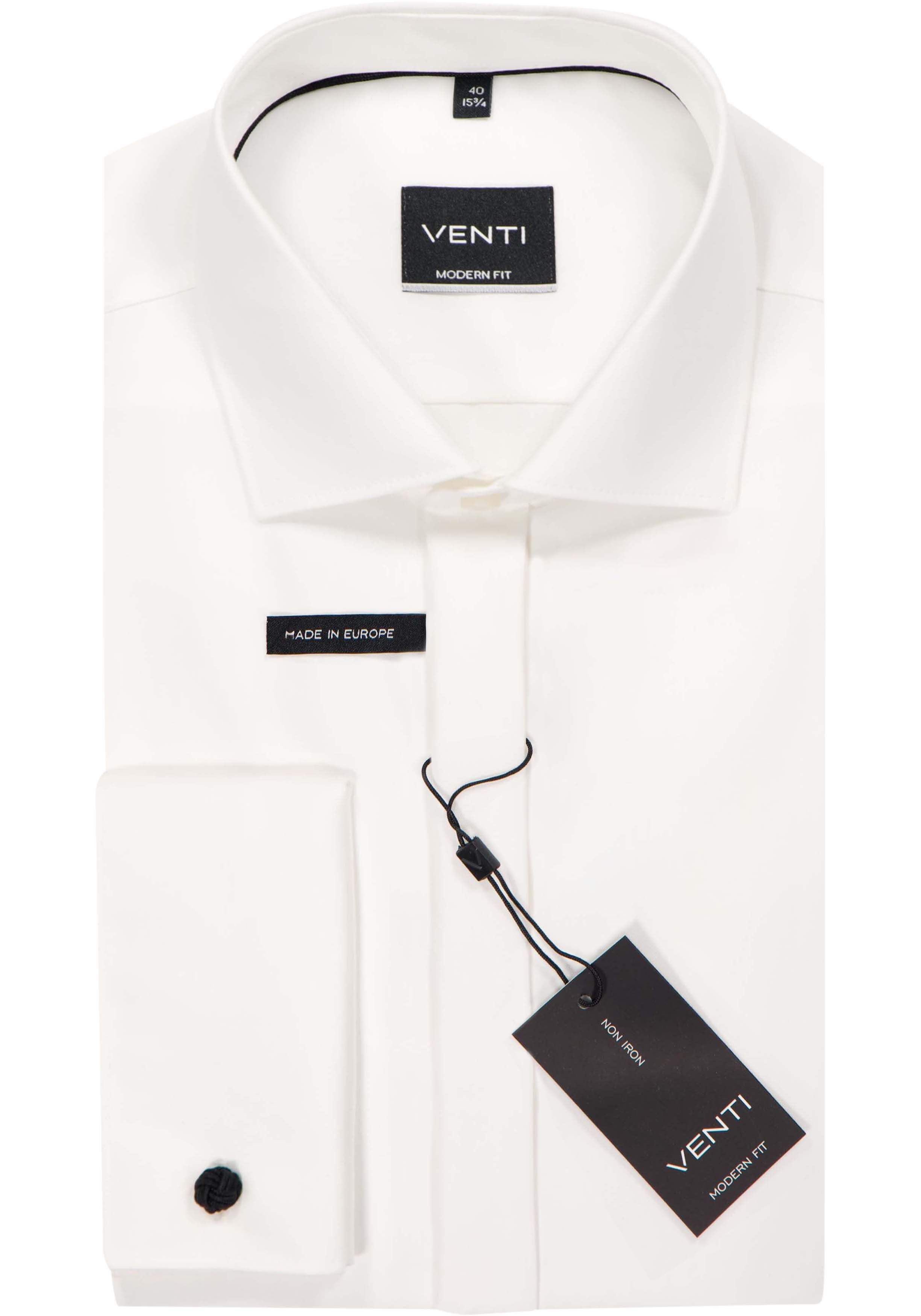 VENTI modern fit smoking overhemd, dubbele manchet en Kent kraag, popeline, beige