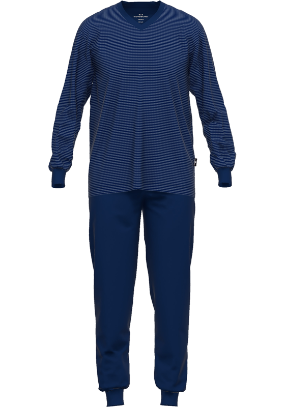 Gotzburg heren pyjama V-hals, donkerblauw gestreept Gotzburg heren pyjama V-hals, donkerblauw gestreept