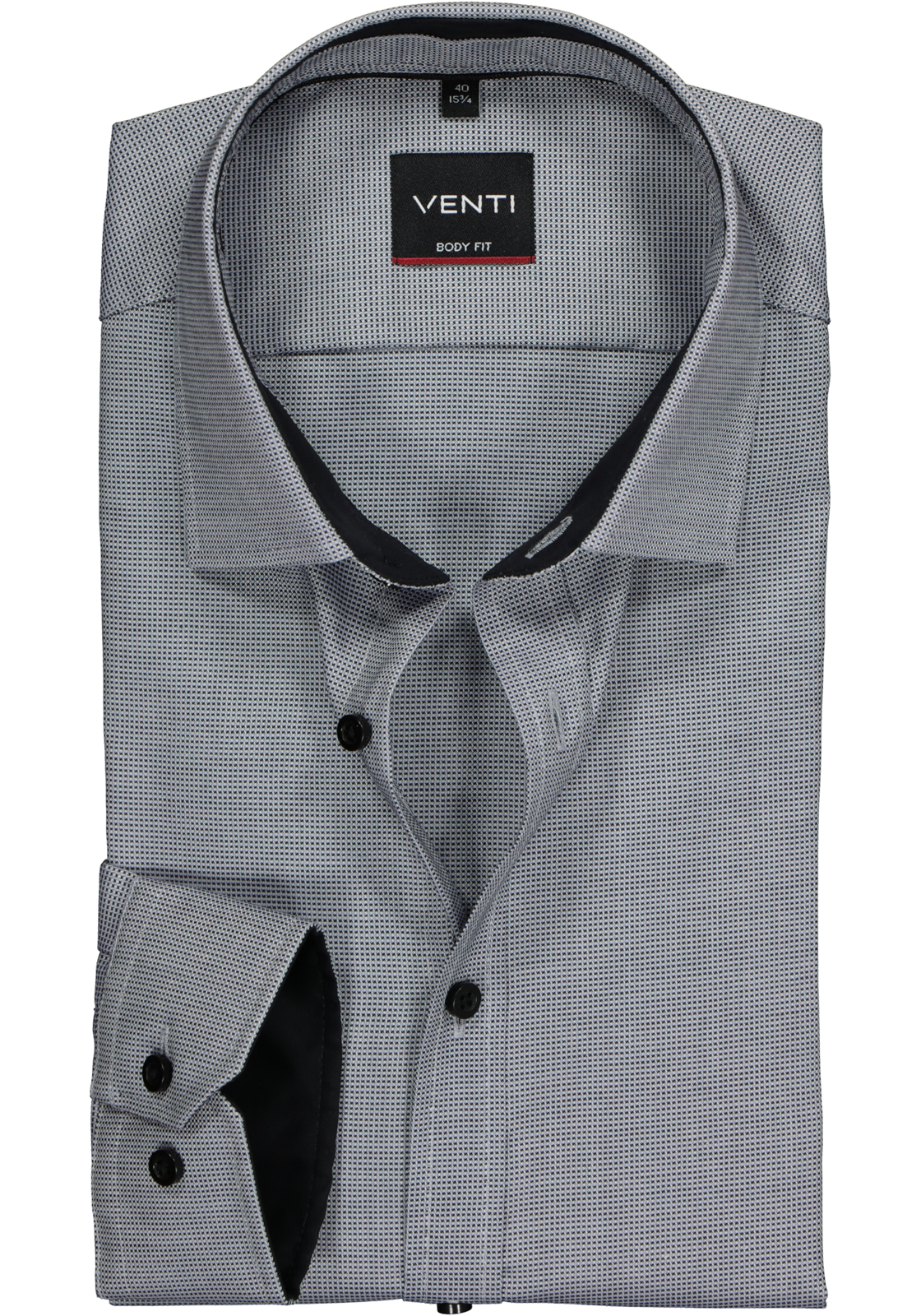 1-4060031714792_venti-overhemd_HR VENTI body fit overhemd, zwart met wit en grijs structuur (contrast)