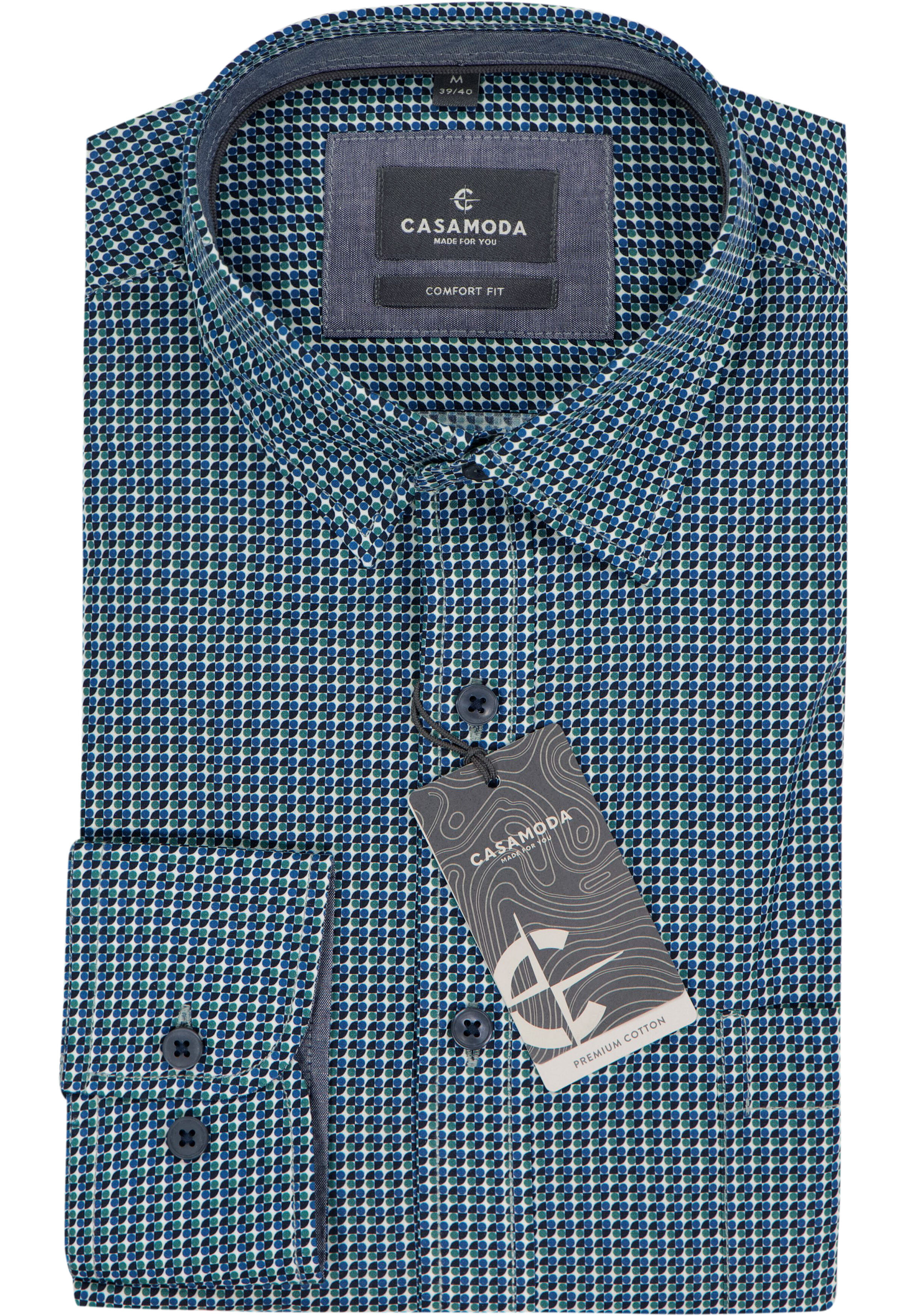 CASA MODA Sport comfort fit overhemd, popeline, blauw met wit dessin