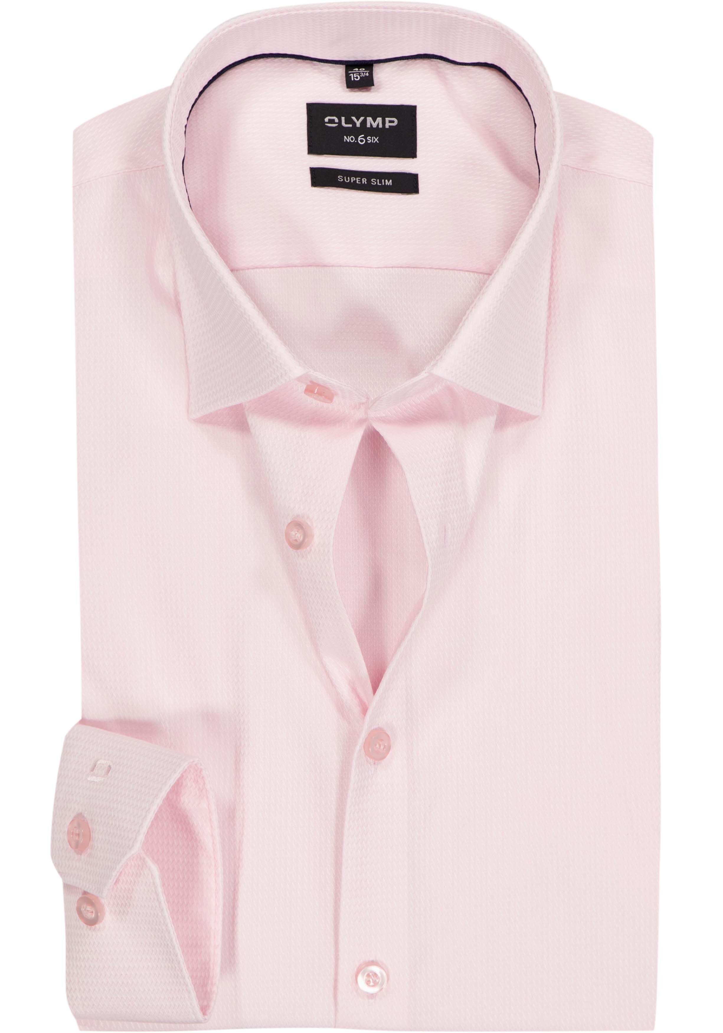 OLYMP No. 6 Six super slim fit overhemd, mouwlengte 7, structuur, roze