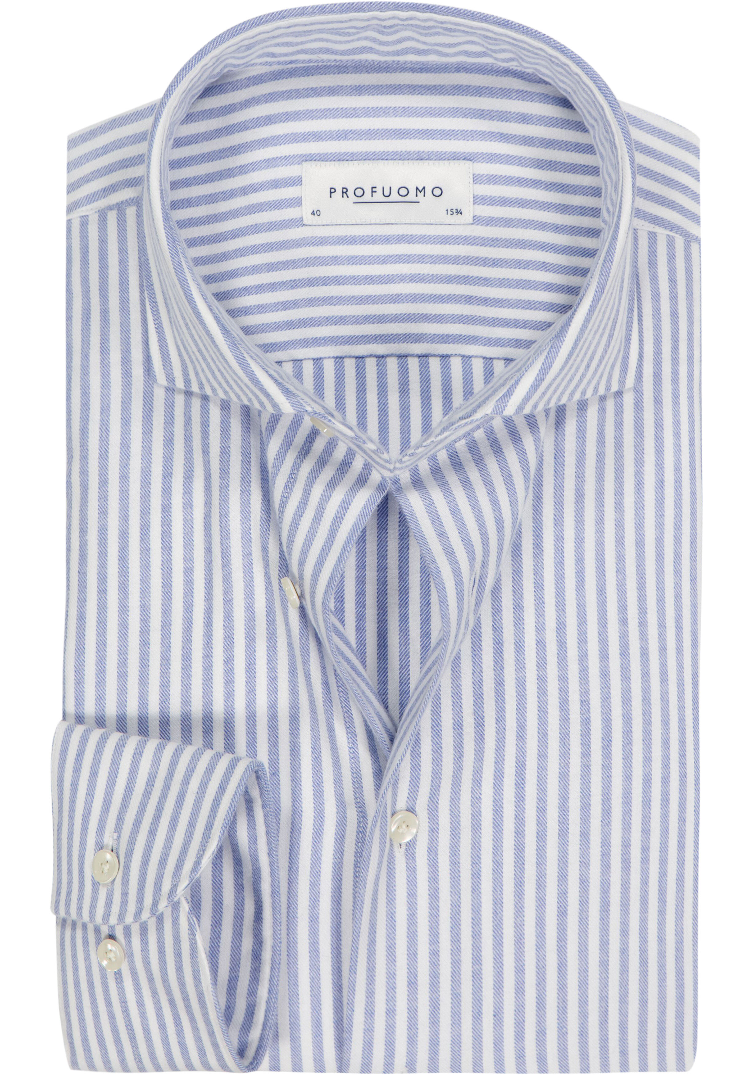 Profuomo slim fit heren overhemd, flanel, royal blauw gestreept