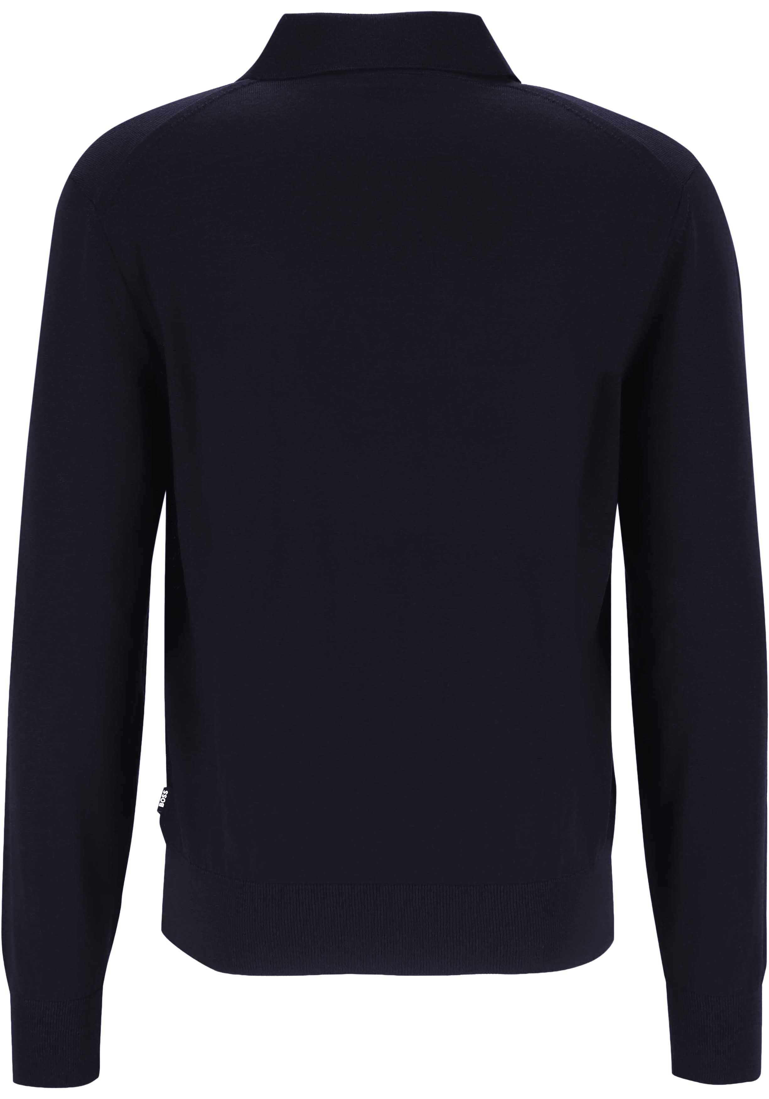BOSS Lancione regular fit trui wol, heren trui middeldik gebreide polo, donkerblauw