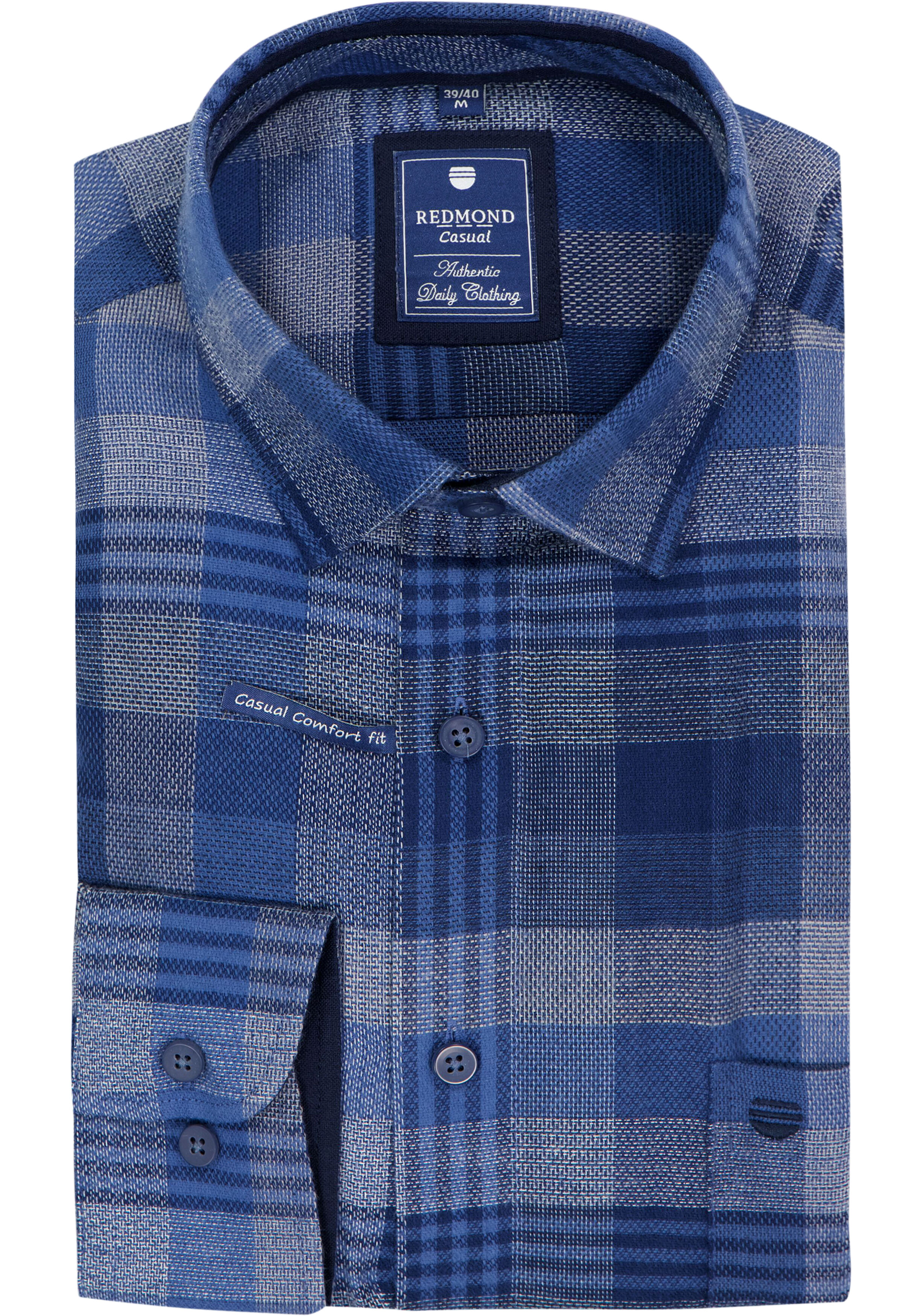 Redmond comfort fit overhemd, popeline, blauw geruit