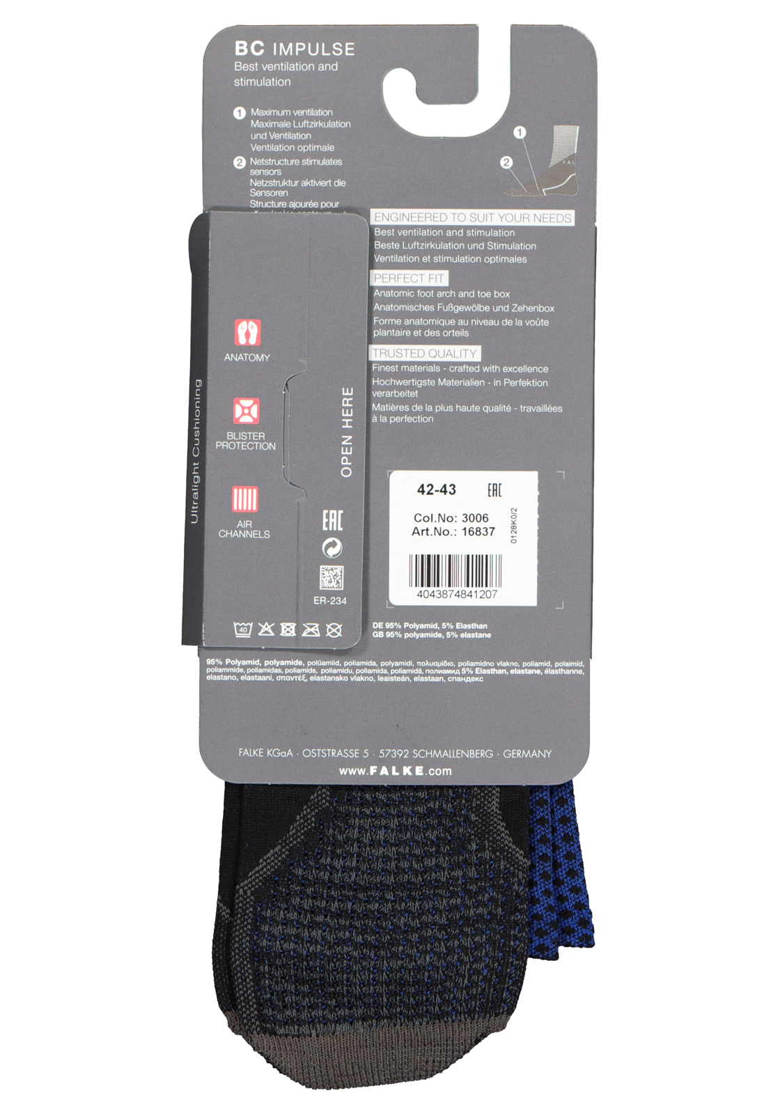 4-4043874841207_falke_sokken_1p_HR FALKE BC Impulse unisex fietssokken, zwart-blauw (black)