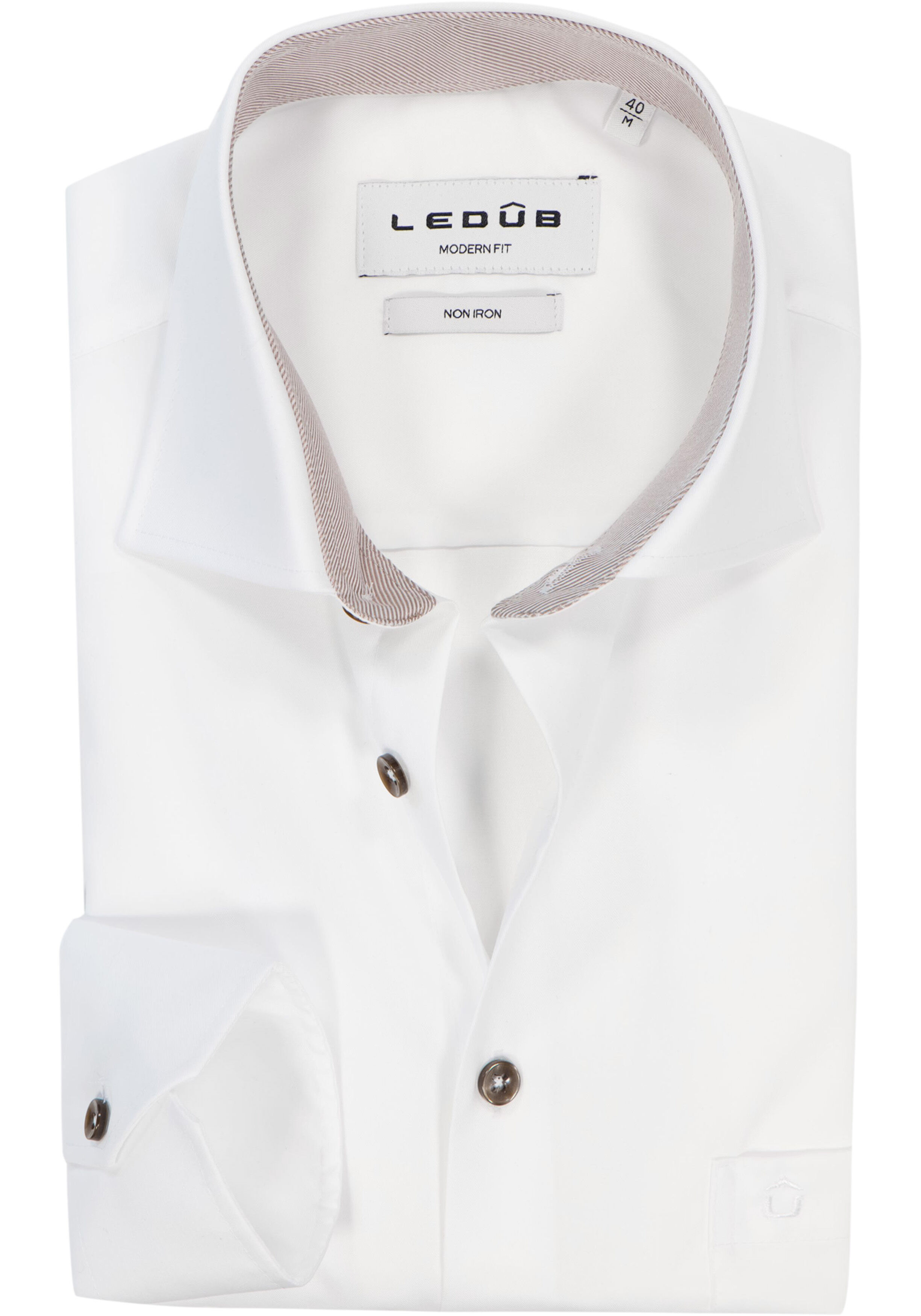 Ledub modern fit overhemd, twill, wit