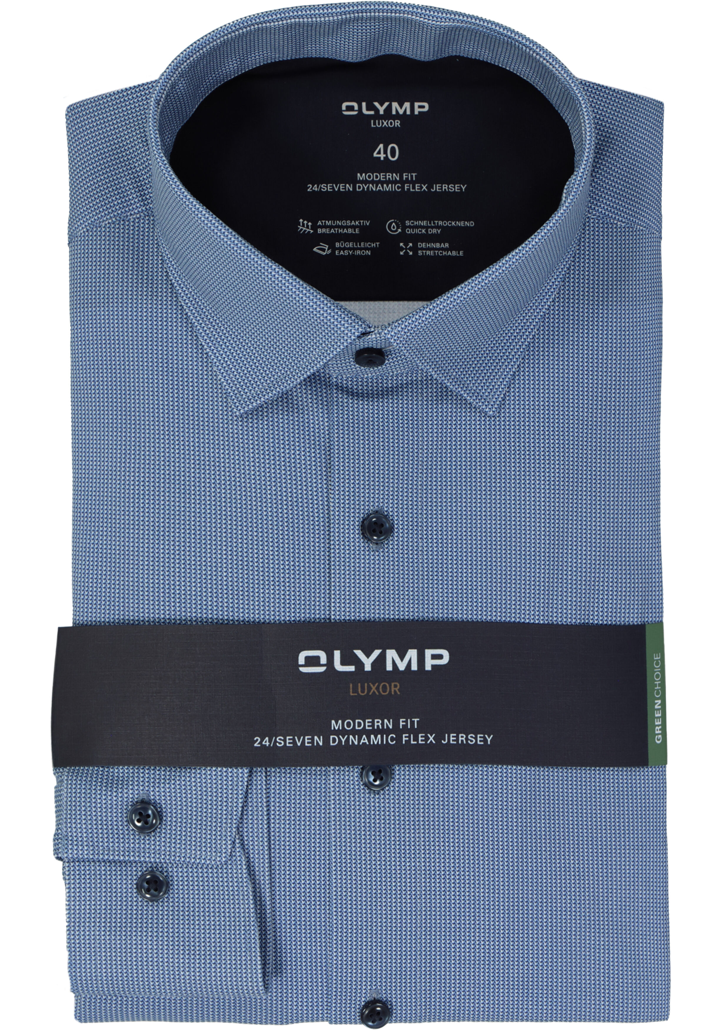 OLYMP 24/7 modern fit overhemd, tricot, blauw mini dessin