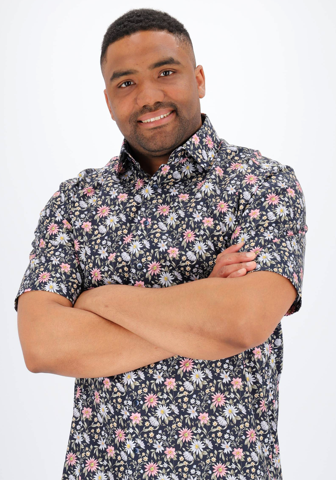 OLYMP modern fit overhemd, korte mouw, popeline, marine blauw dessin OLYMP modern fit overhemd, korte mouw, popeline, marine blauw dessin