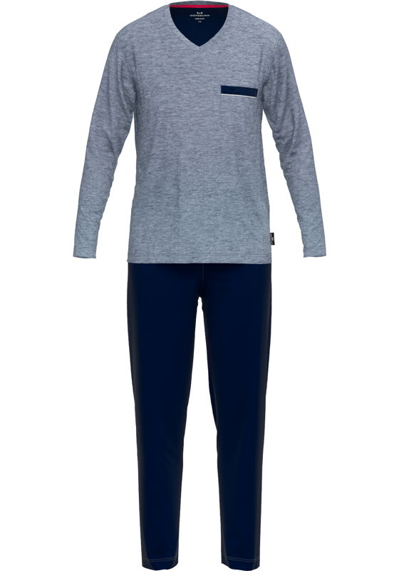 Gotzburg heren pyjama V-hals, middenblauw melange Gotzburg heren pyjama V-hals, middenblauw melange