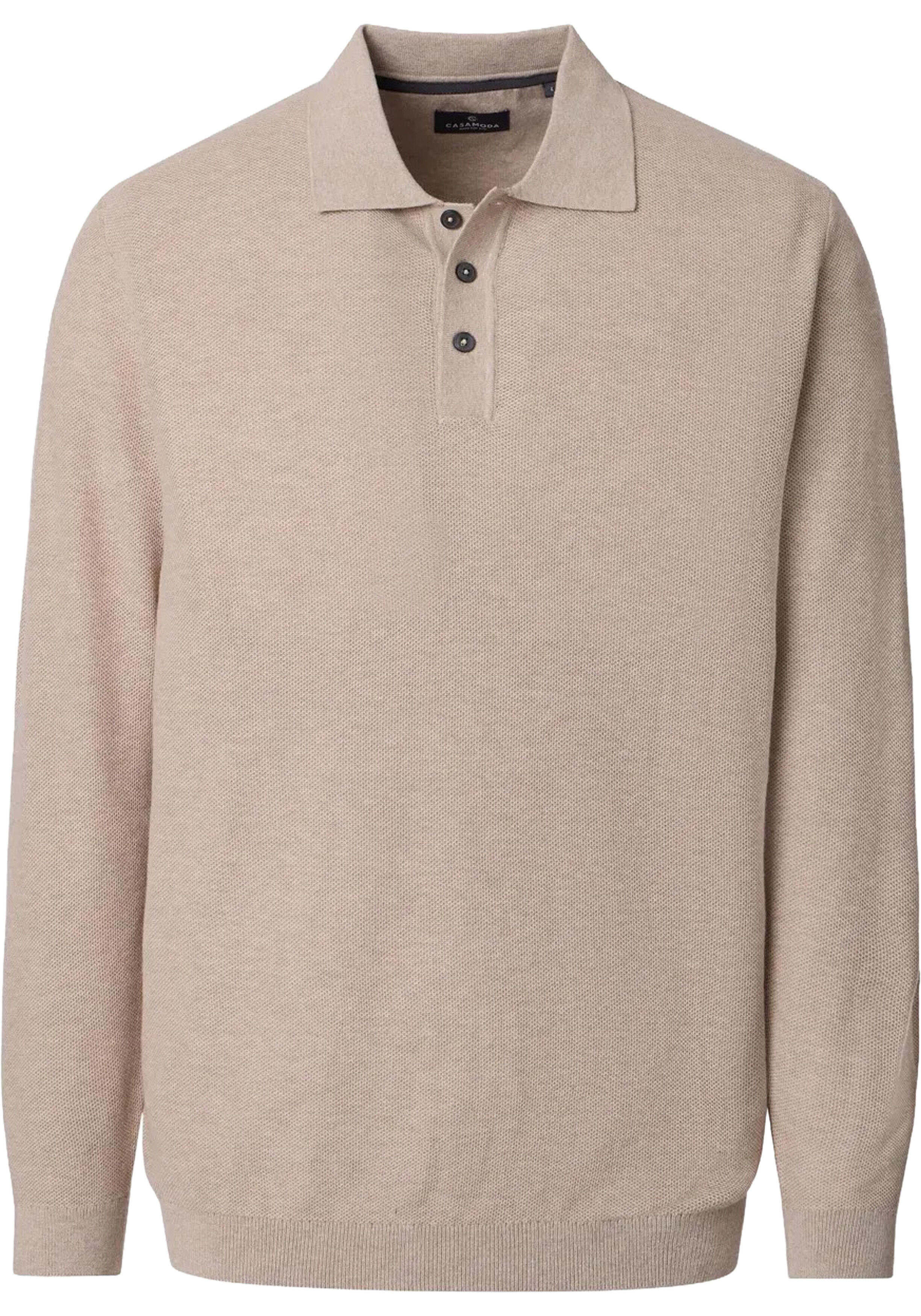 CASA MODA comfort fit heren polo lange mouw, beige