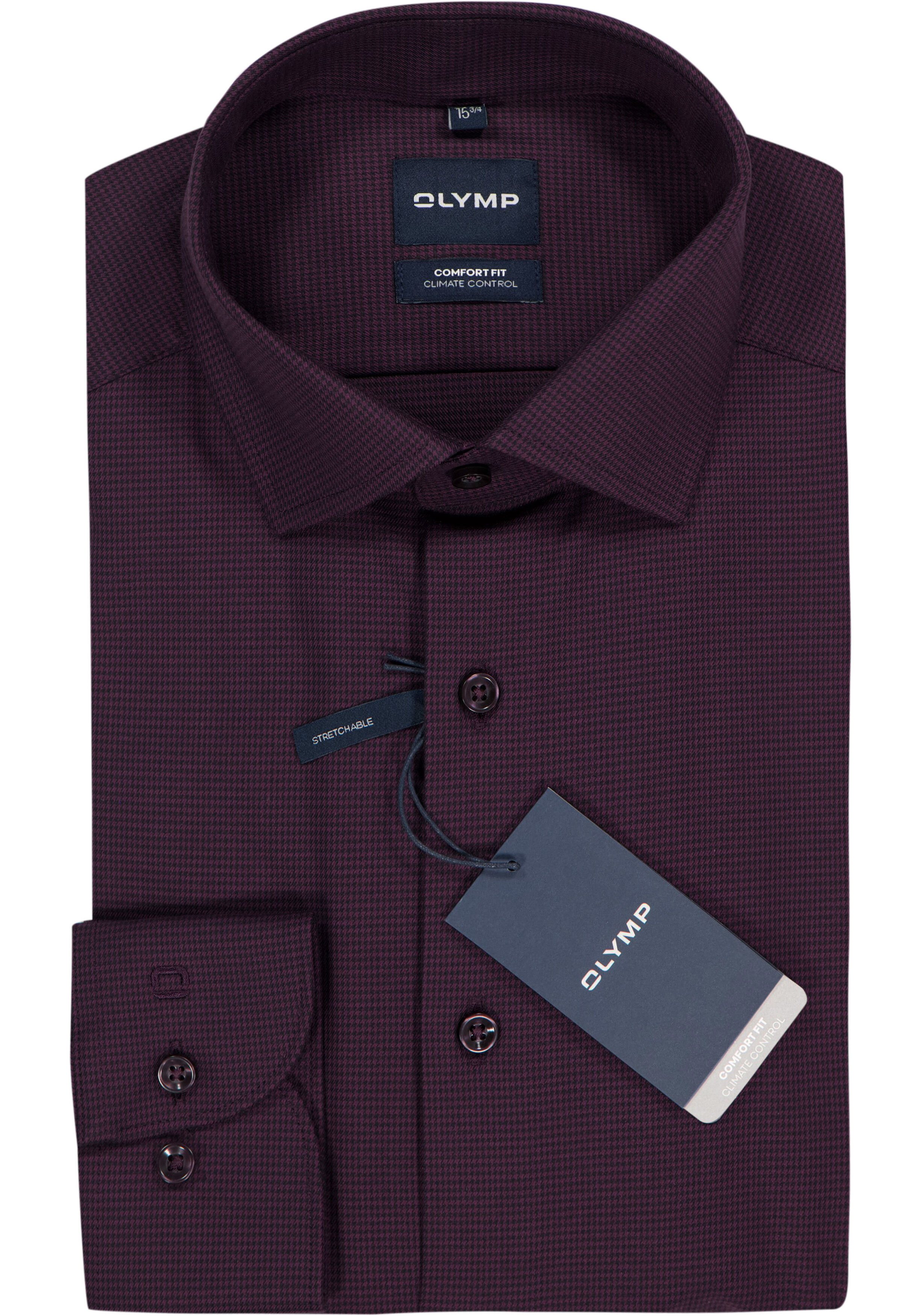OLYMP 24/7 Luxor comfort fit overhemd, structuur, bordeaux rood