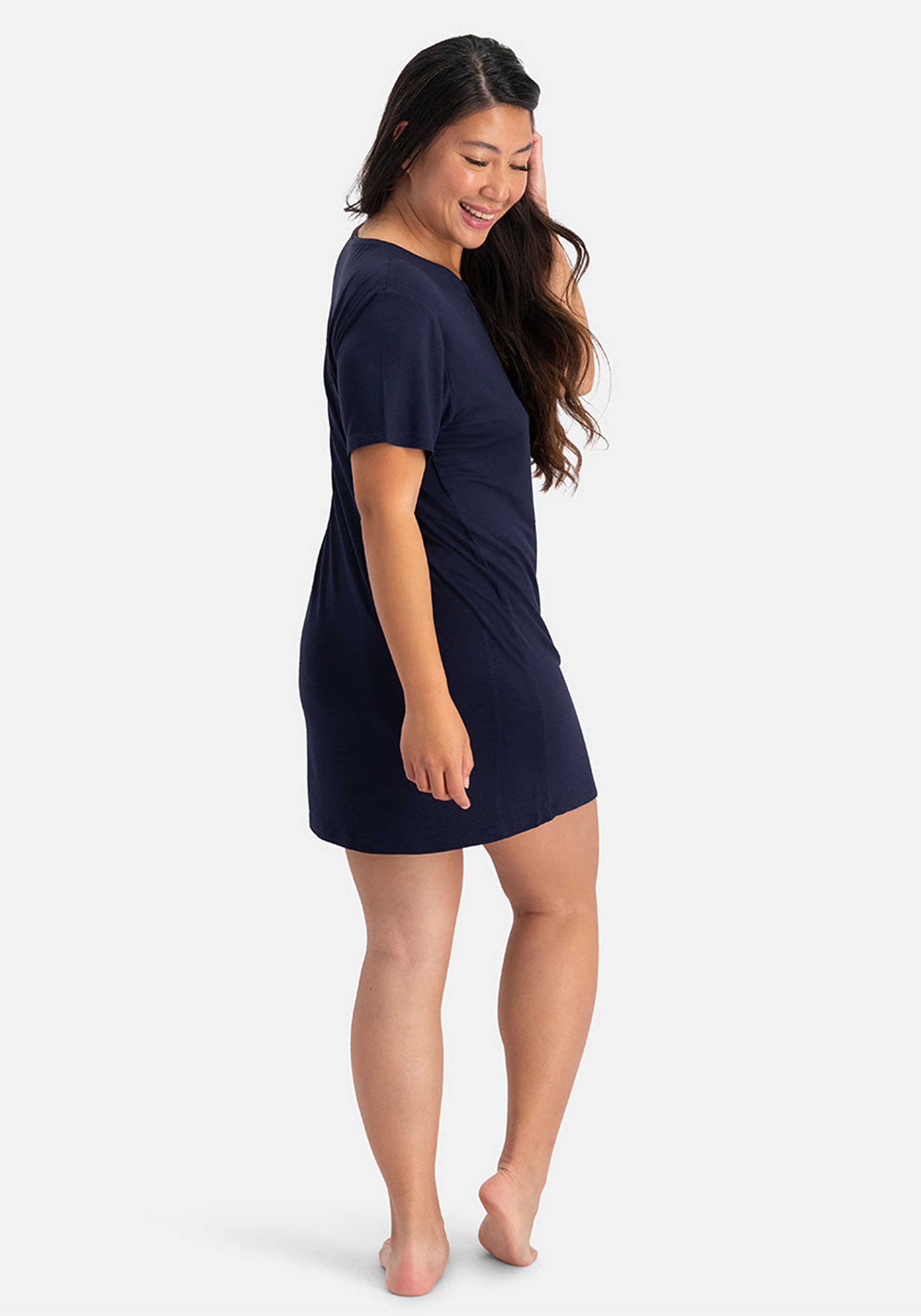 Bamboo Basics Nora pyjama big shirt short sleeves, dames nachthemd, donkerblauw