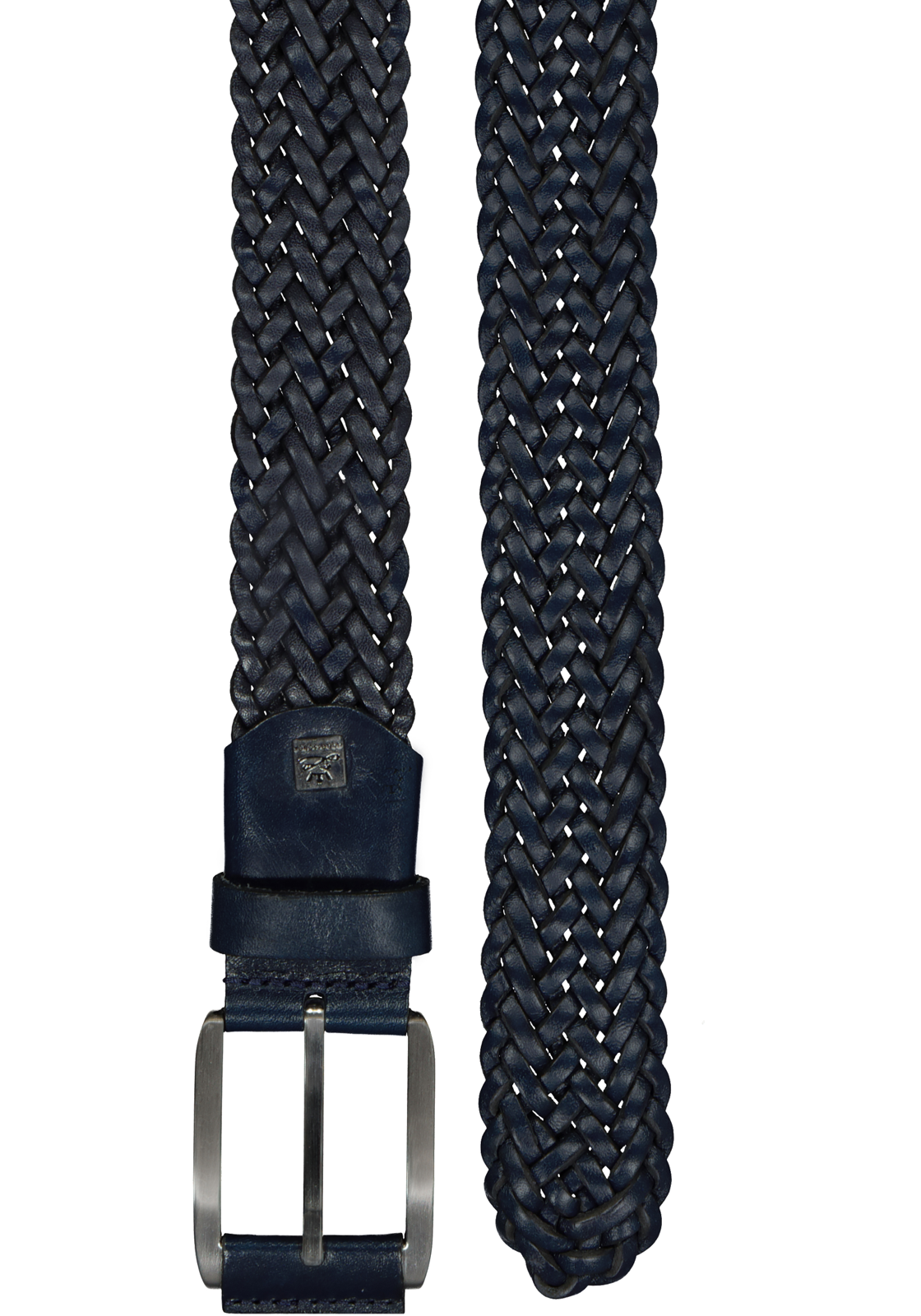 1-4032057412594_riemen__HR LINDENMANN leren heren riem, marine blauw gevlochten