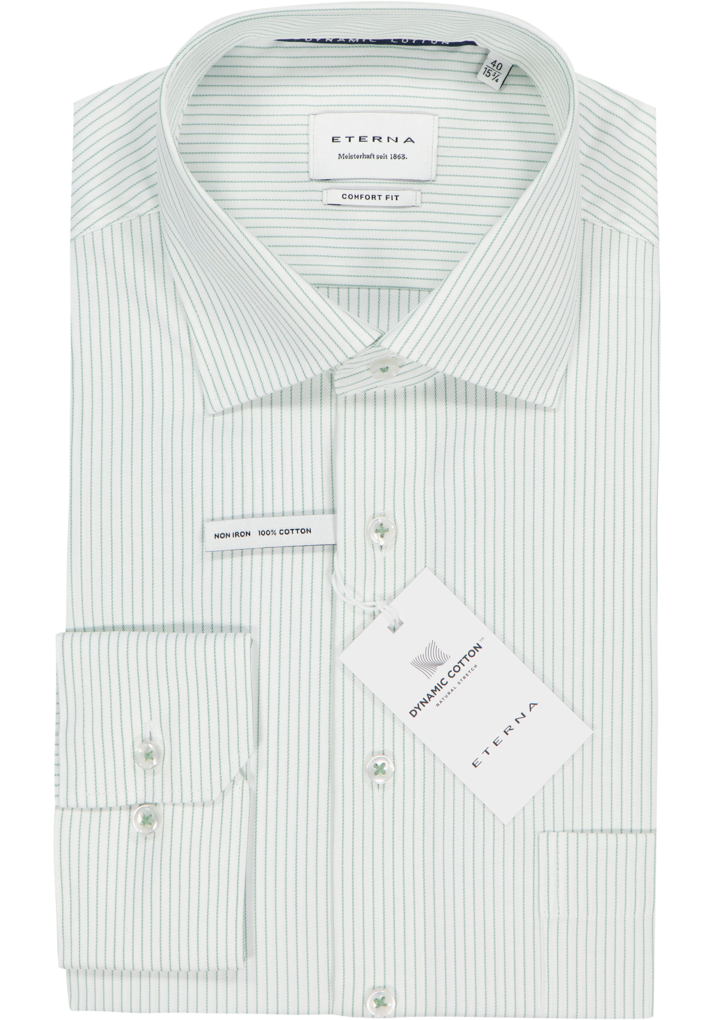 ETERNA comfort fit overhemd, twill, wit met groen gestreept