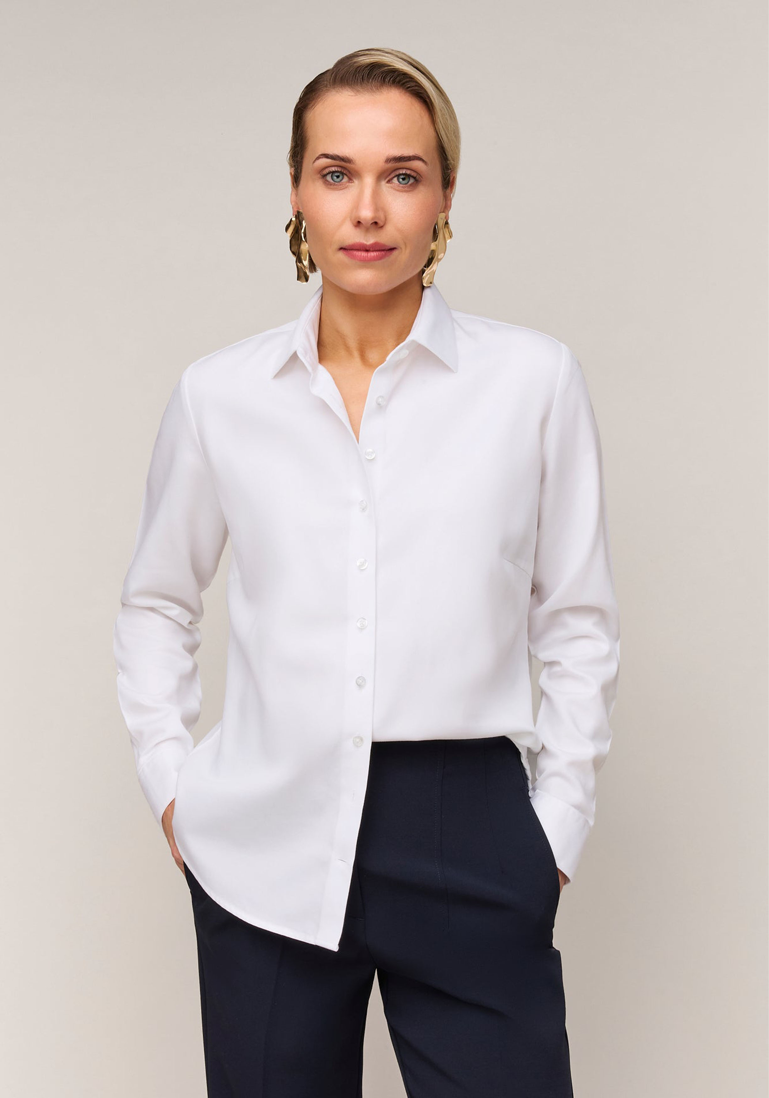 Vander Amsterdam damesblouse regular fit enkele manchet, twill, wit