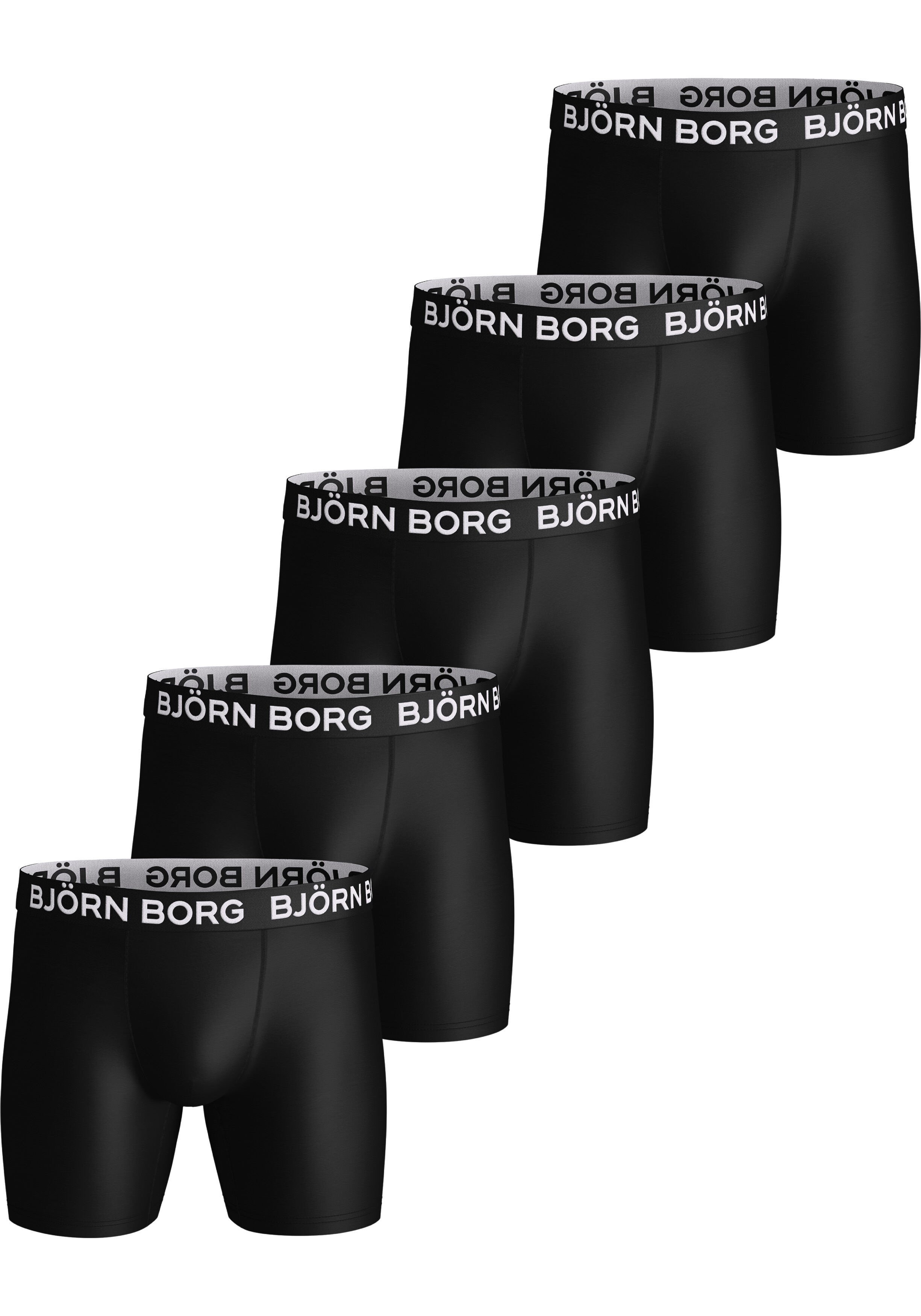 Bjorn Borg Sports Microfiber boxers, microfiber heren boxers lange pijpen (5-pack), zwart, zwart, zwart, zwart, zwart