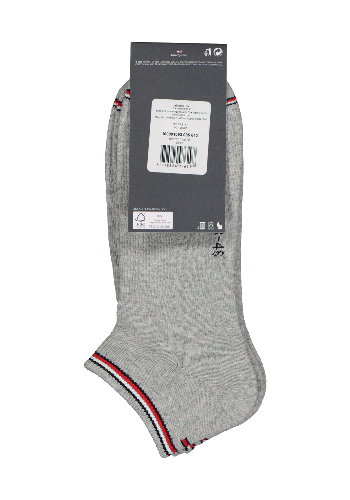 4-8718824976297_tommy_hilfiger_sokken__HR Tommy Hilfiger Iconic Sports Sneaker Socks (2-pack), heren sport enkelsokken, grijs