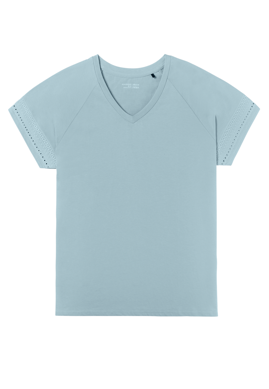 SCHIESSER Mix+Relax T-shirt, dames shirt korte mouw gaatjesborduursel bluebird