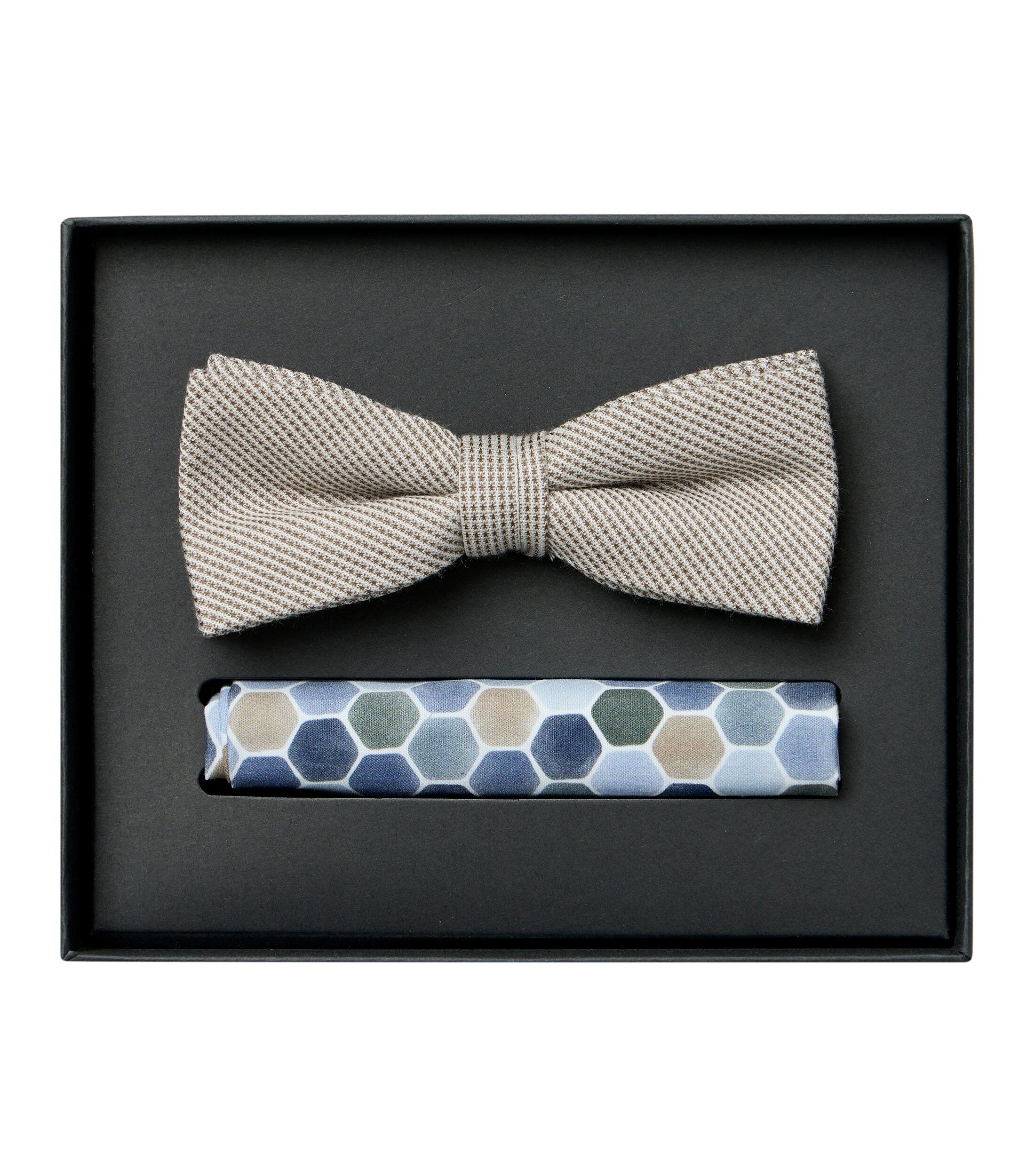 VENTI set met vlinderdas en pochet, blauw met wit dessin